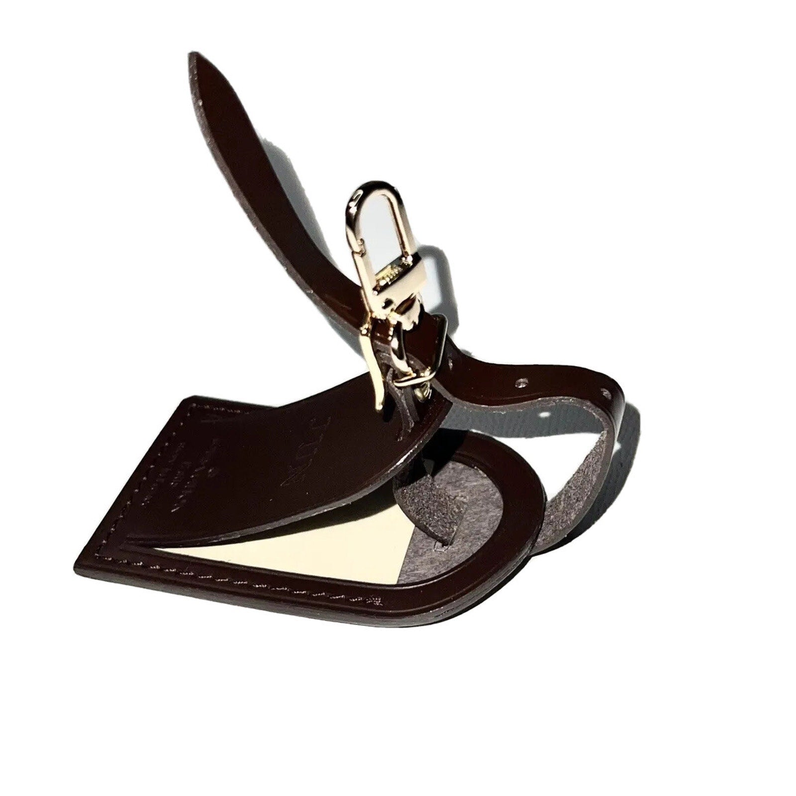 Louis Vuitton Name Tag w/ JUN ID Initials Damier Ebene Leather Goldtone