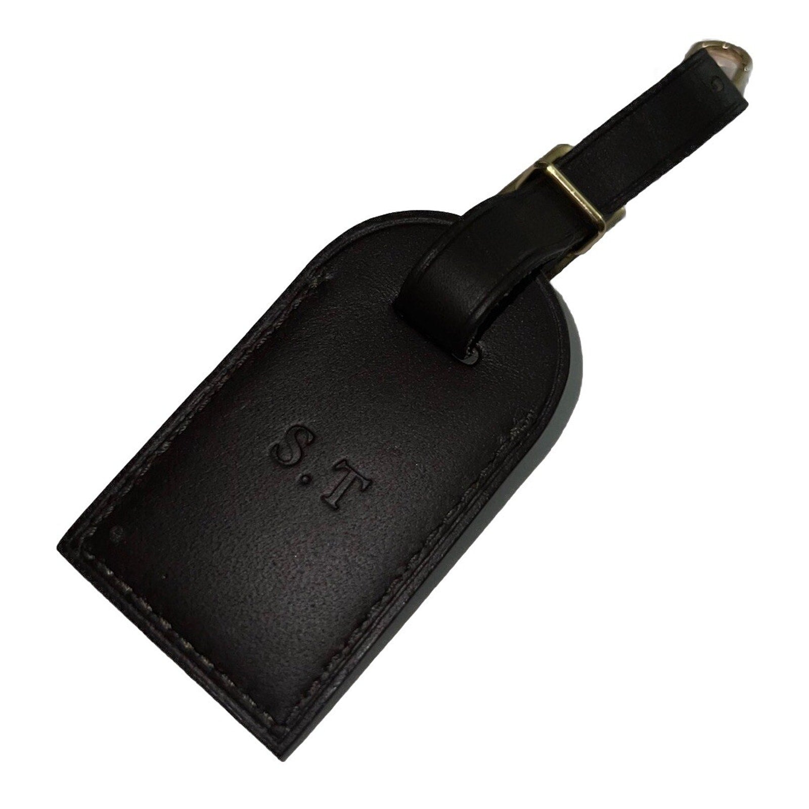 Louis Vuitton Luggage Name Tag ST Initials Brown Leather TS Goldtone Small