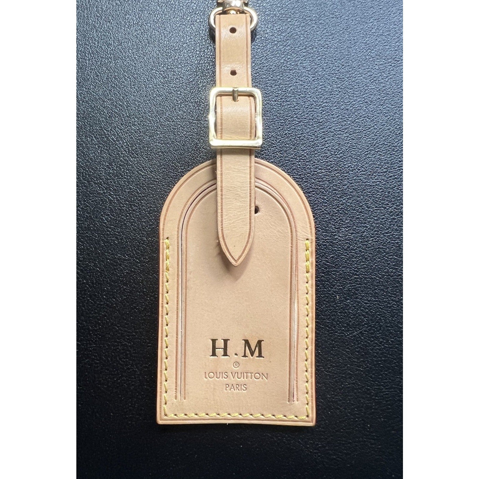 Louis Vuitton Leather Name Tag w/ HM Embossed Initials Gold-tone - Beige