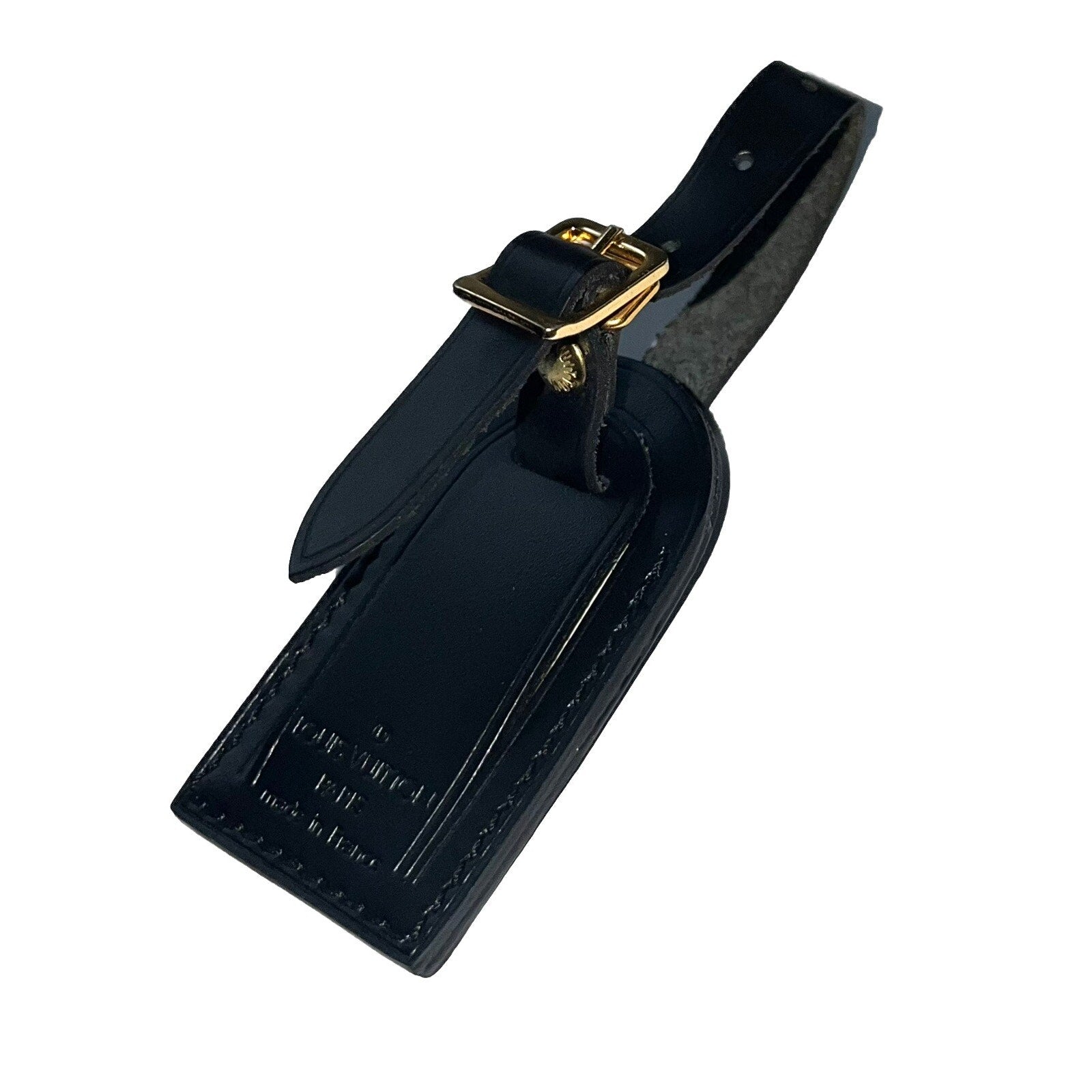 Louis Vuitton Black Name Tag Goldtone Buckle Small Leather