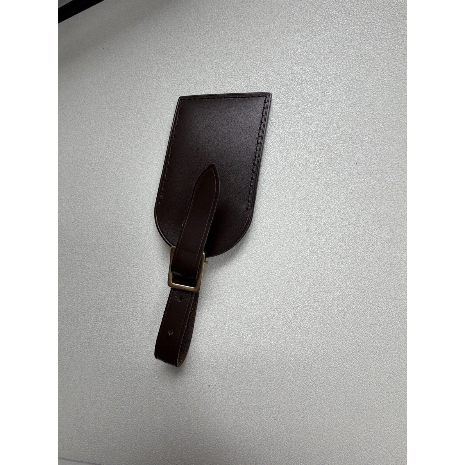 Louis Vuitton Luggage Tag w/ IT Initials Gold-tone Leather Damier Ebene Brown