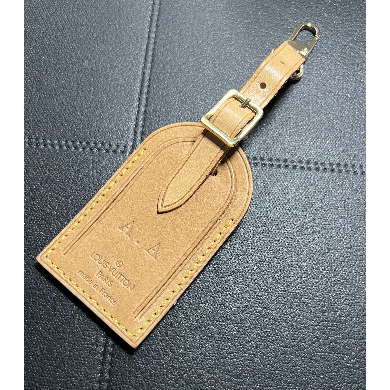 Louis Vuitton Name Tag AA Stamped Initials Goldtone - Natural Vachetta