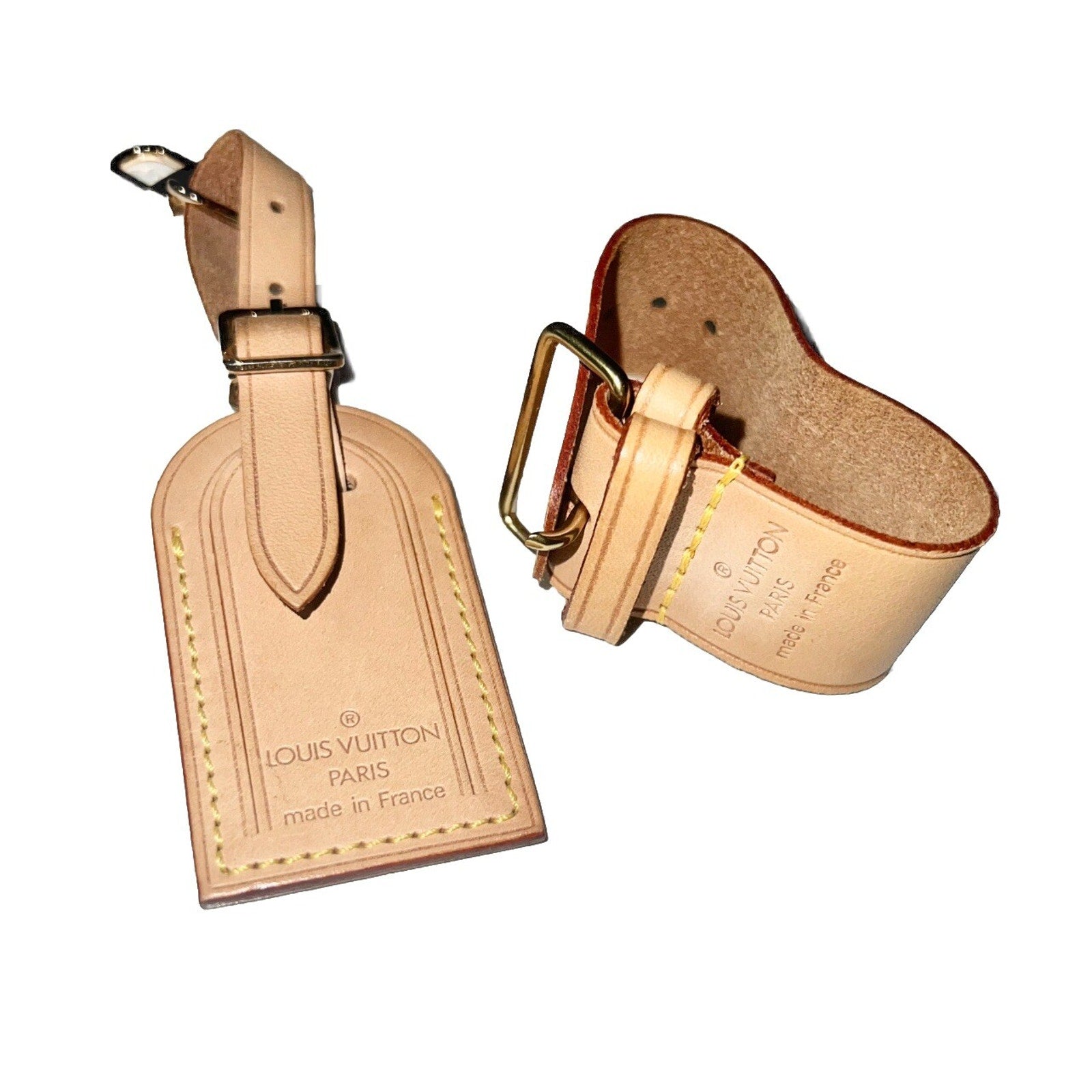 Louis Vuitton Name Tag Beige w/ Strap 1 Set AUTHENTIC Poignet Small