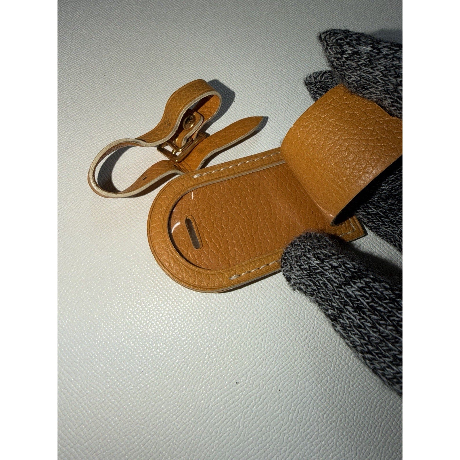 Rare Louis Vuitton Gold Orange Name Tag w/ Poignet Strap Grained Leather