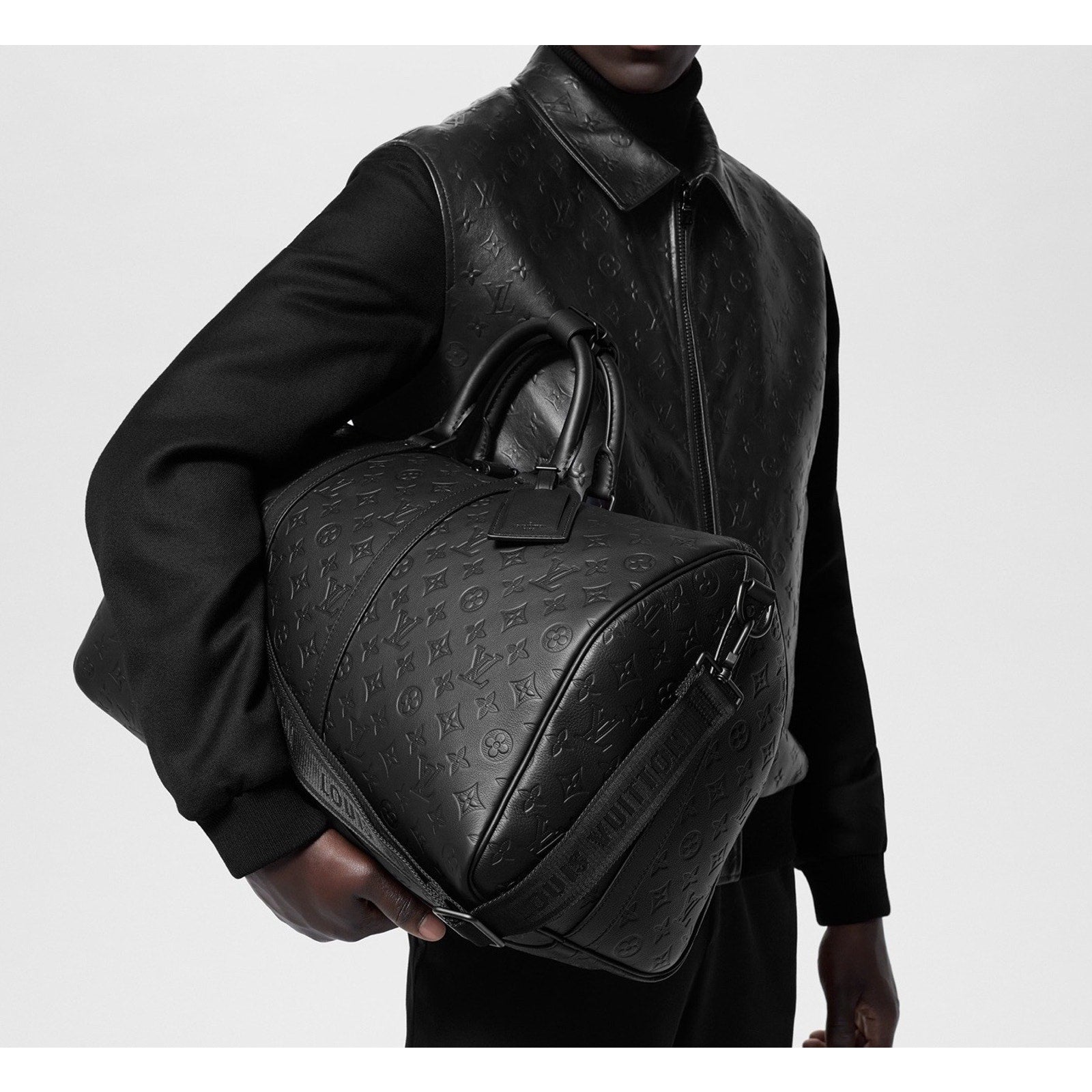 Louis Vuitton Leather Name Tag w/ C Y Initials Goldtone Black Large