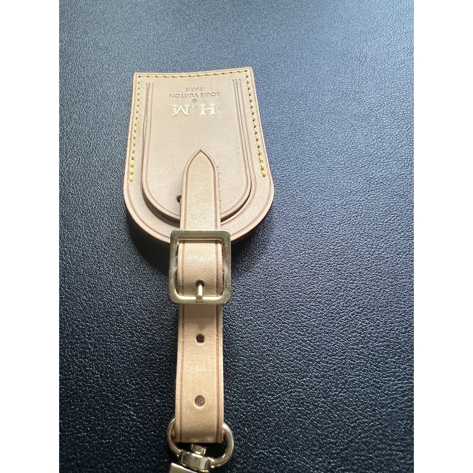 Louis Vuitton Leather Name Tag w/ HM Embossed Initials Gold-tone - Beige
