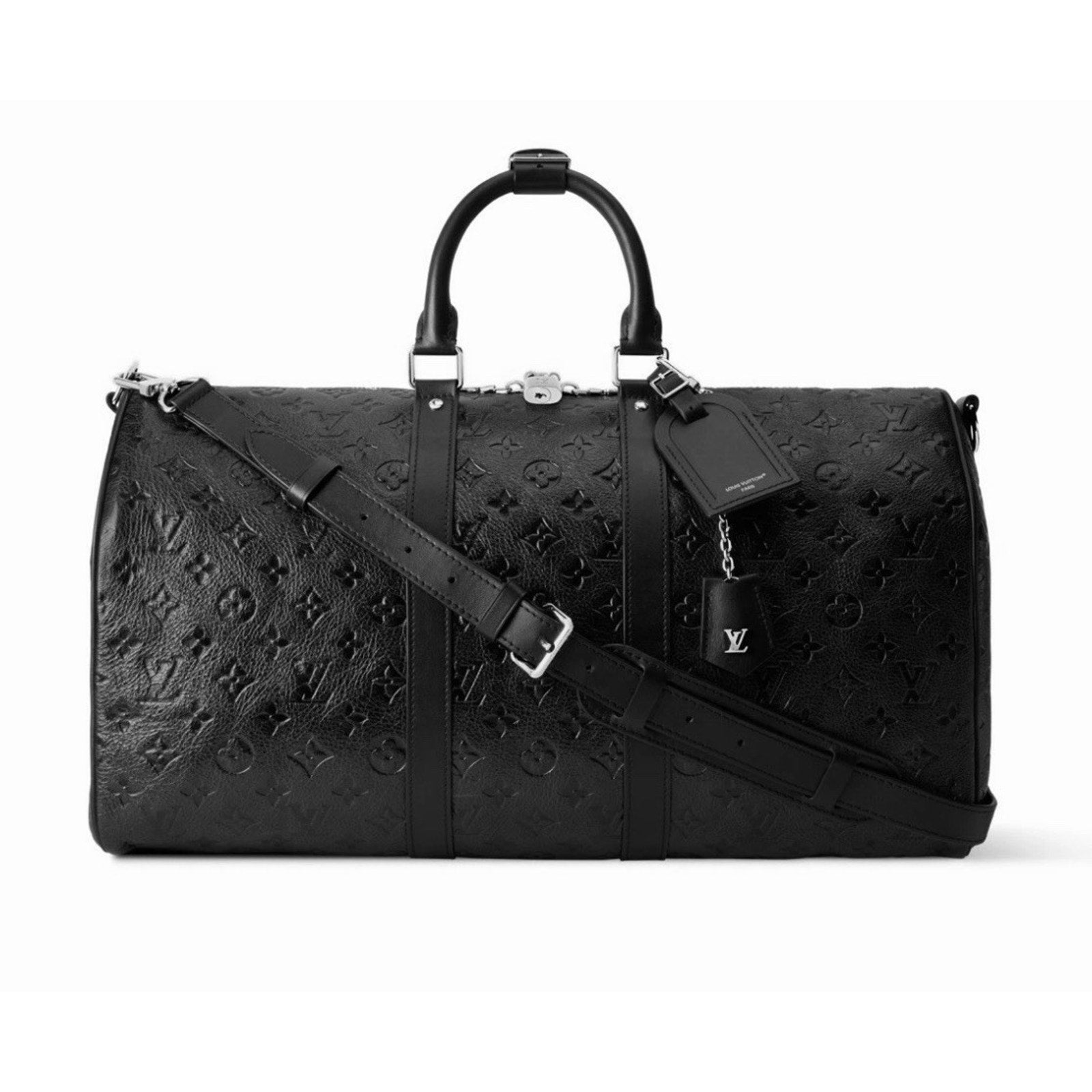 Louis Vuitton Name Tag w/ S Initial Black Silver tone Hardware Small Mint