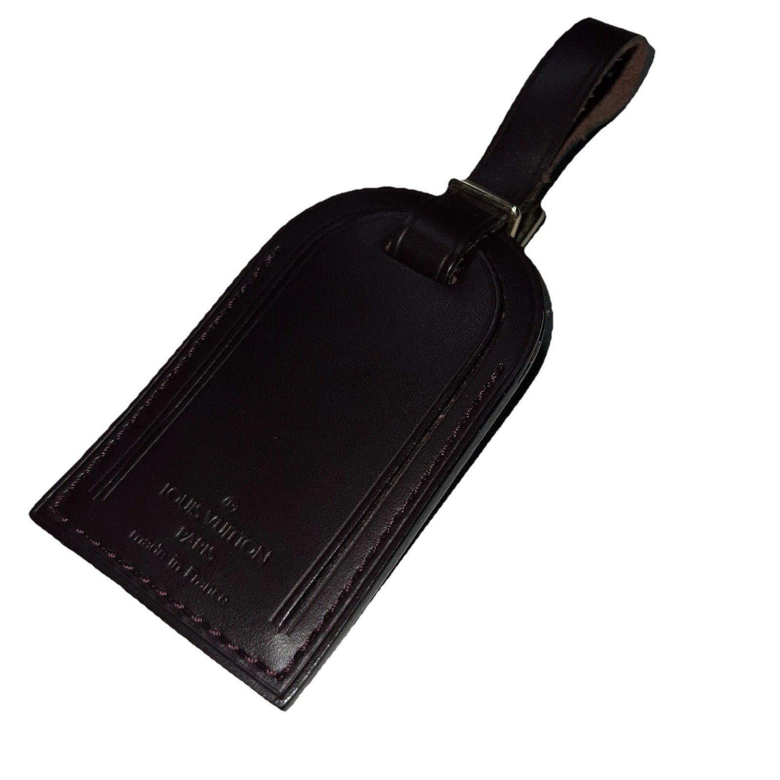RARE Louis Vuitton Name Tag Plum Leather Bordeaux France Goldtone LN