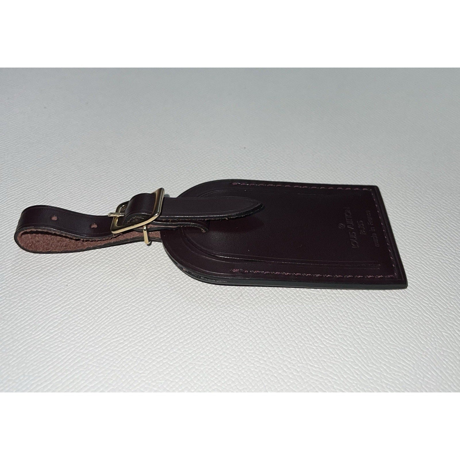 RARE Louis Vuitton Name Tag Plum Leather Bordeaux France Goldtone