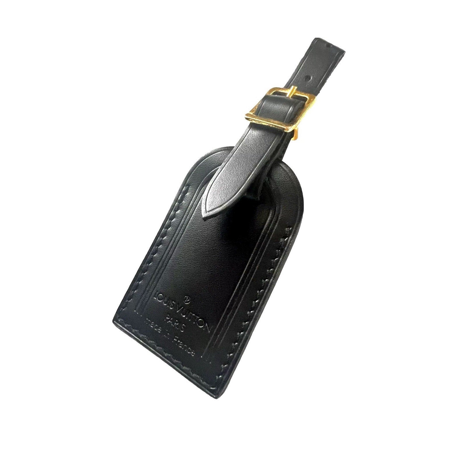 Louis Vuitton Black Name Tag Goldtone Buckle Small Leather