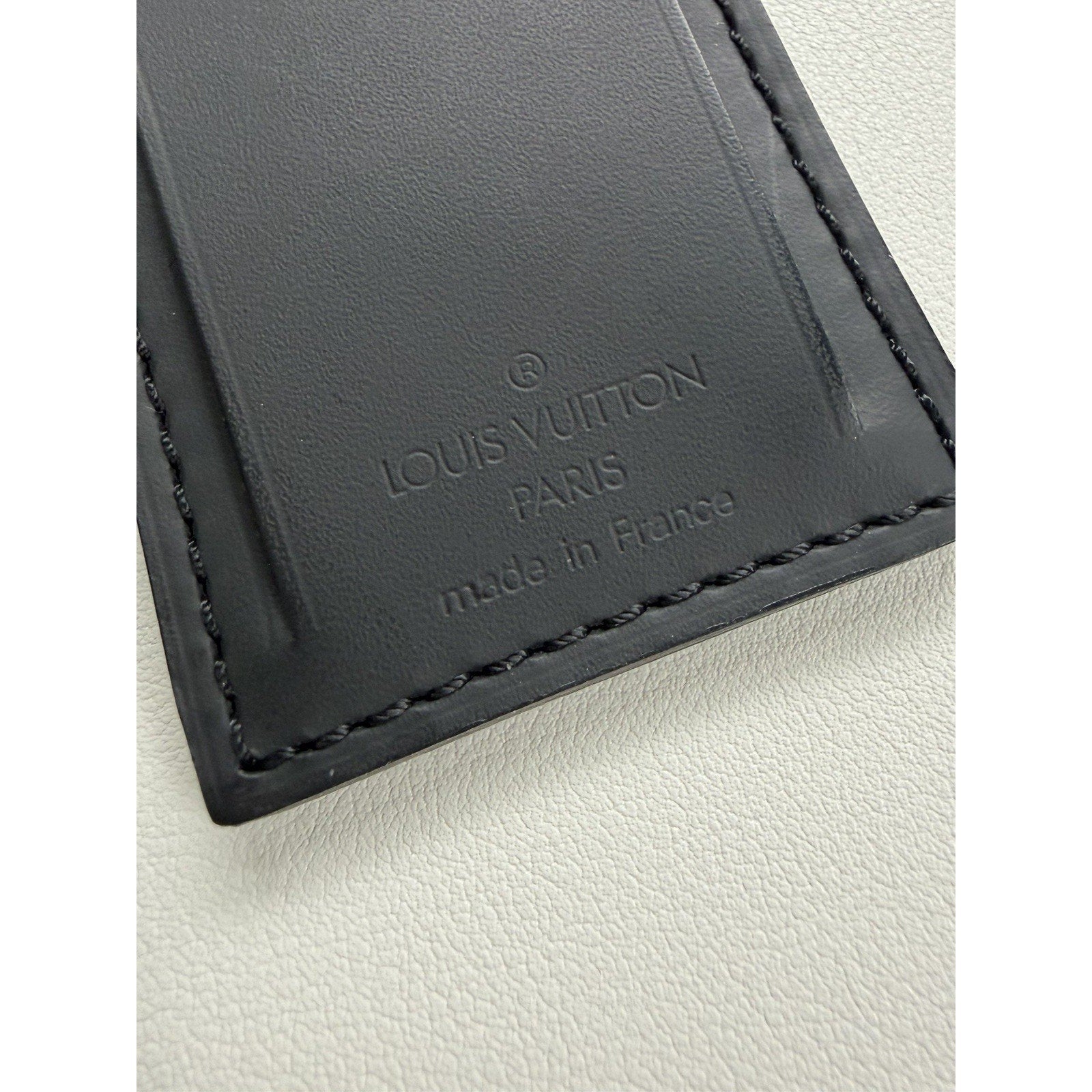 Louis Vuitton Leather Name Tag w/ C Y Initials Goldtone Black Large