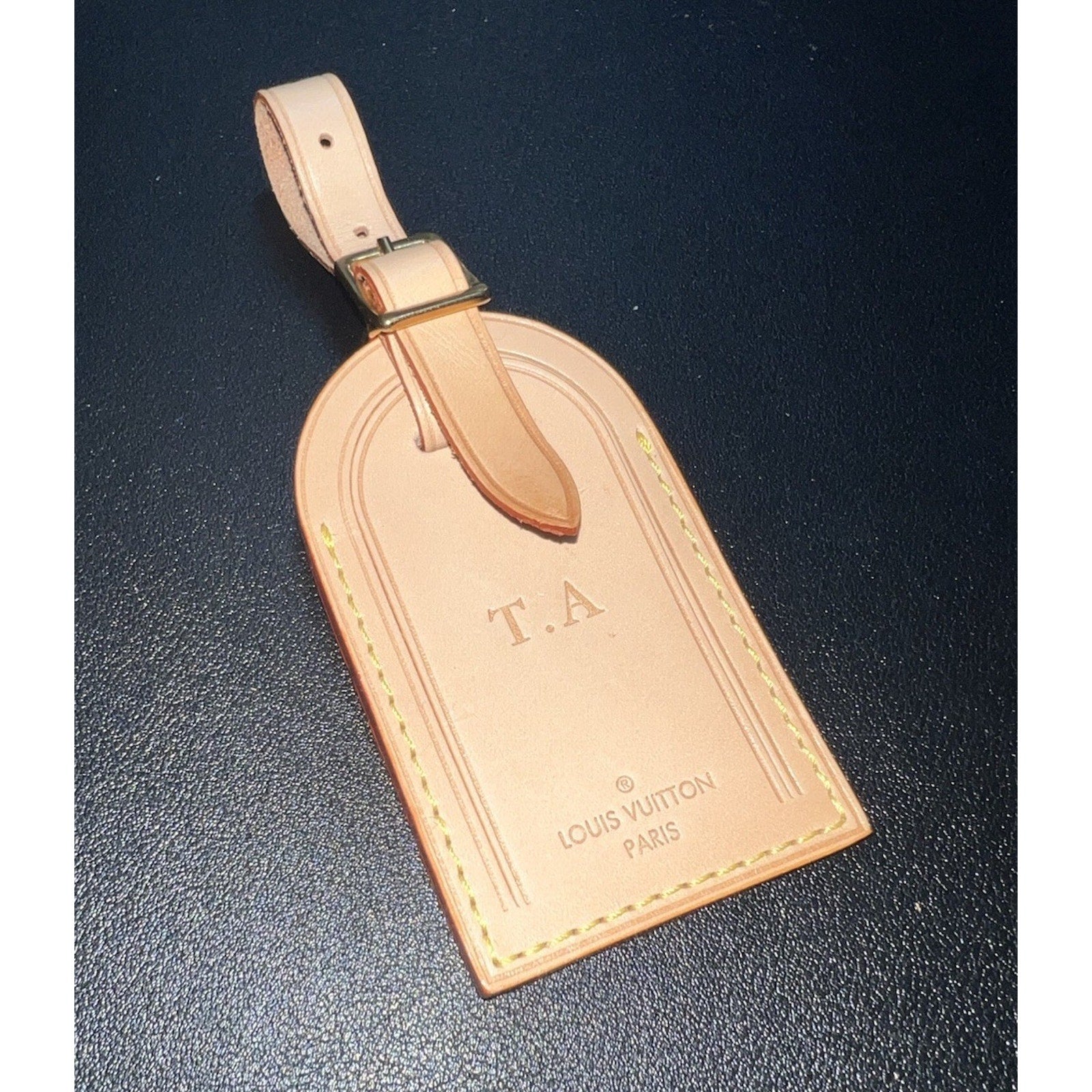 Louis Vuitton Name Tag w/ T A Embossed Initials Goldtone - Beige Vachetta