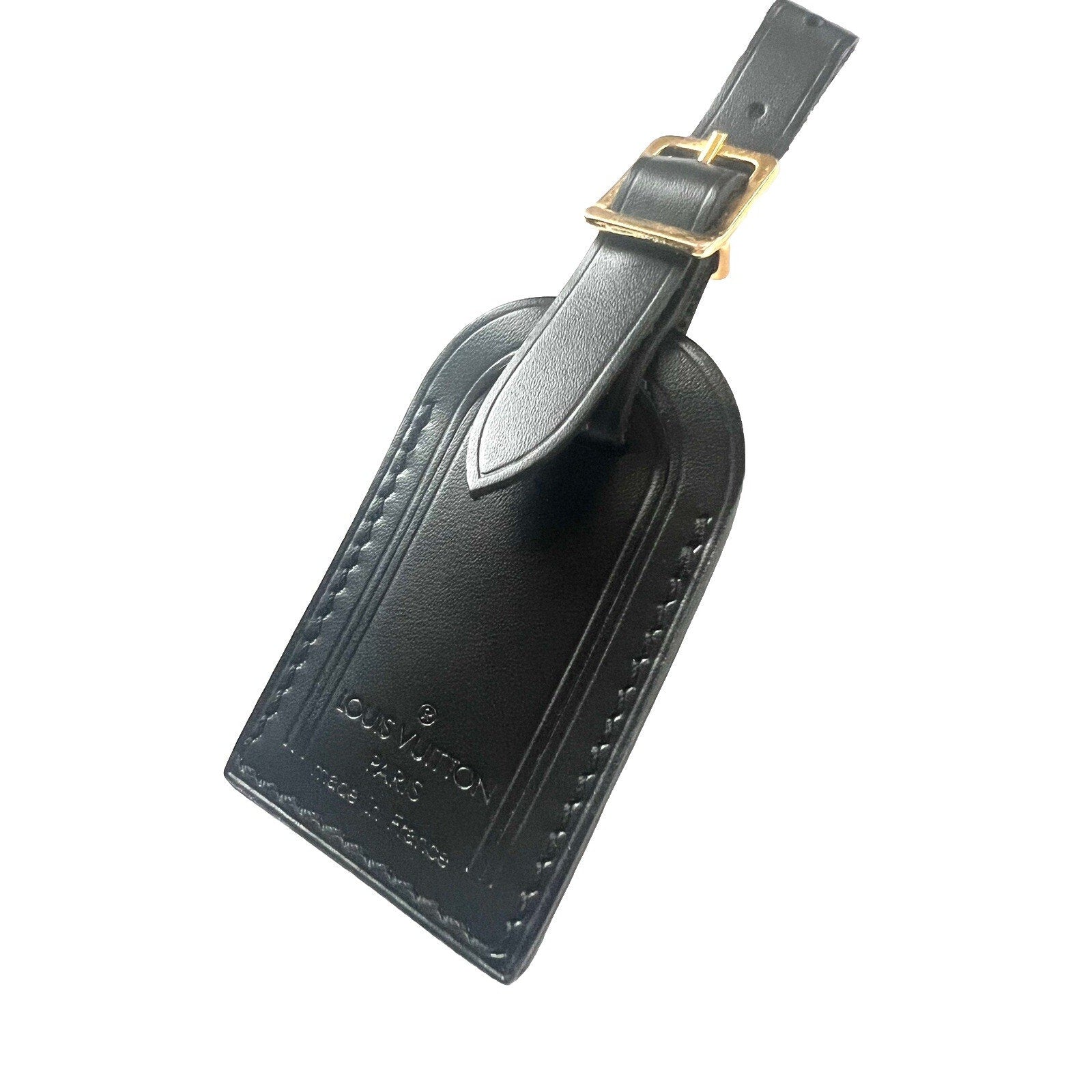 Louis Vuitton Black Name Tag Goldtone Buckle Small Leather