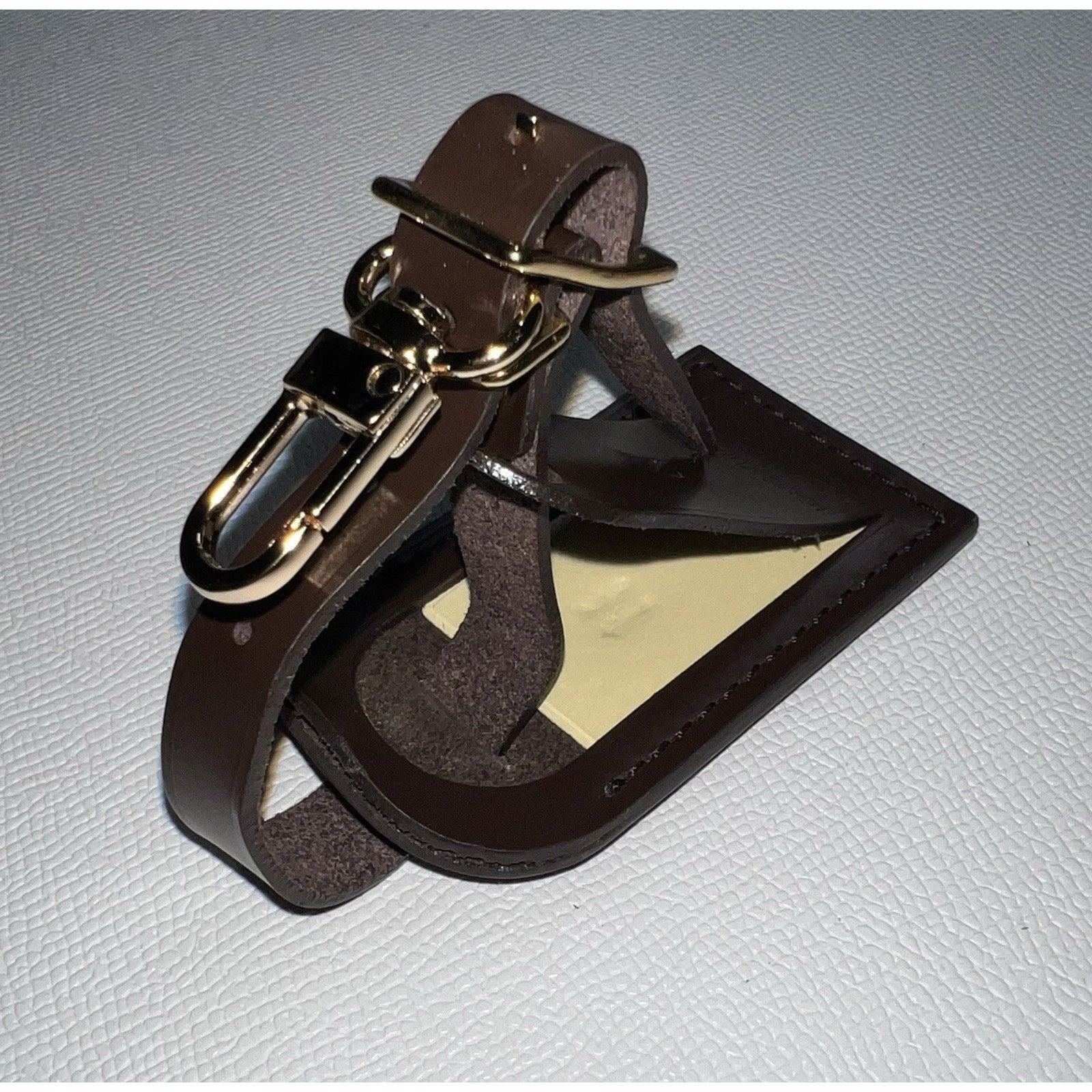 Louis Vuitton Leather Name Tag w/ N Initial Leather Damier Ebene Gold-tone Small