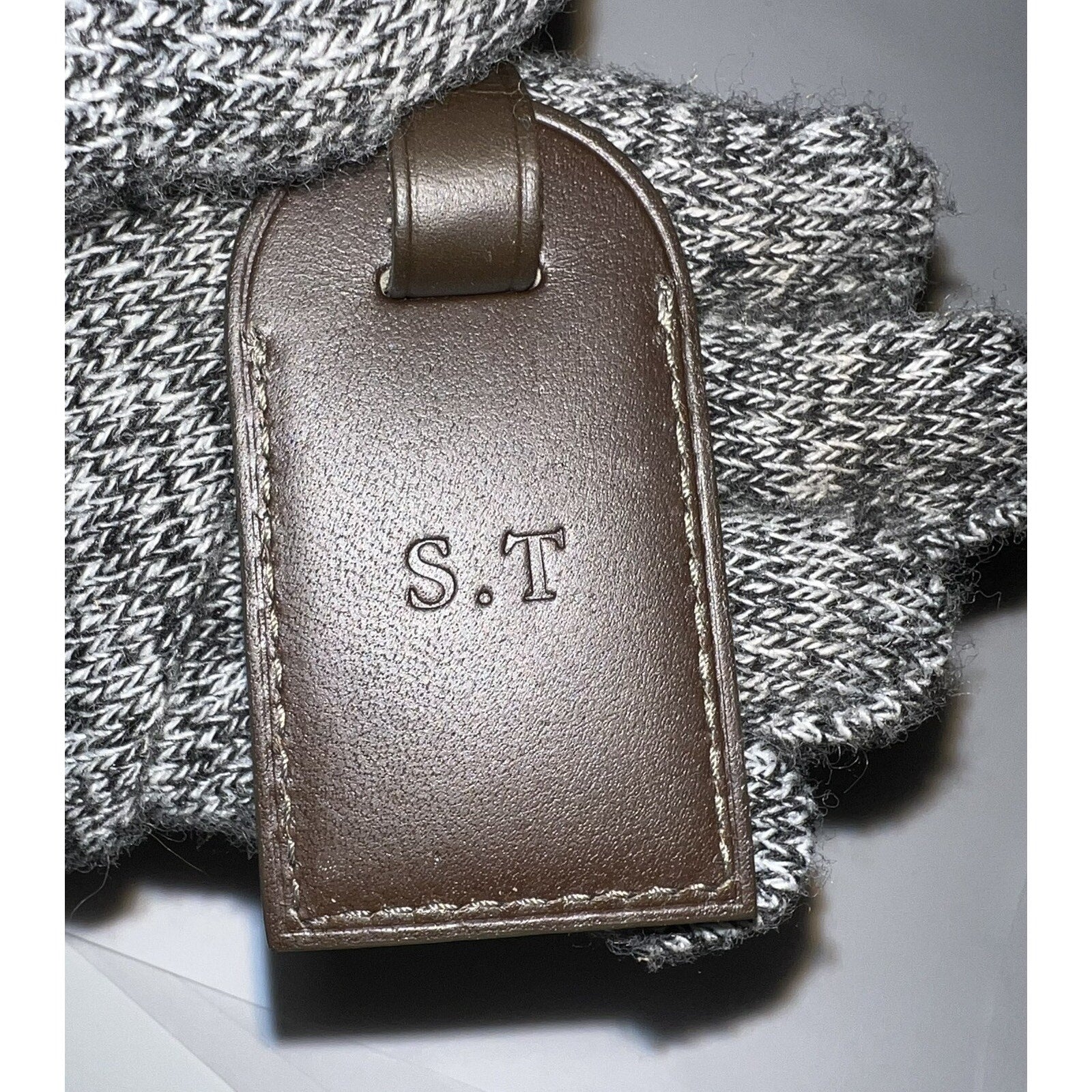 Louis Vuitton Luggage Name Tag ST Initials Brown Leather TS Goldtone Small