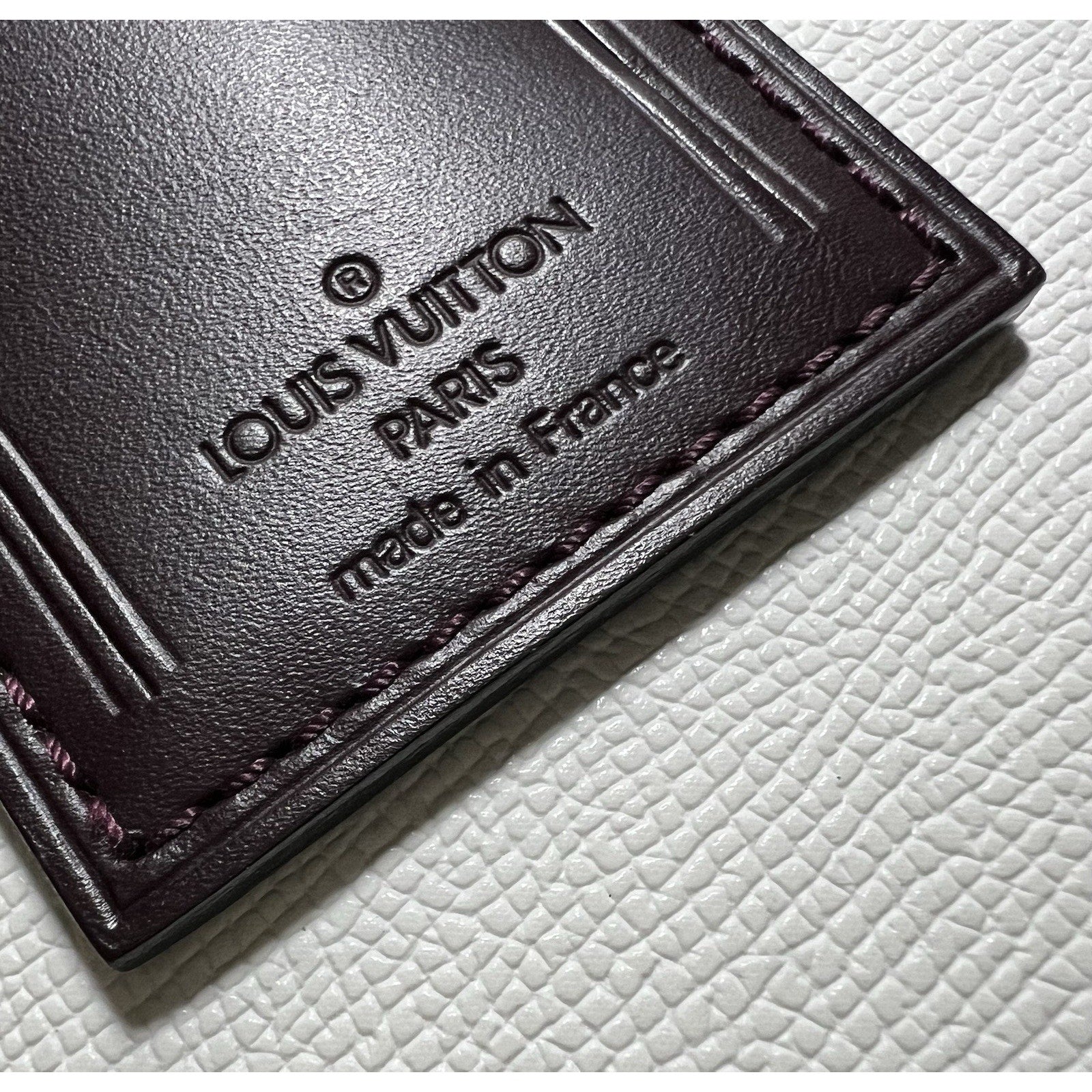 RARE Louis Vuitton Name Tag Plum Leather Bordeaux France Goldtone LN