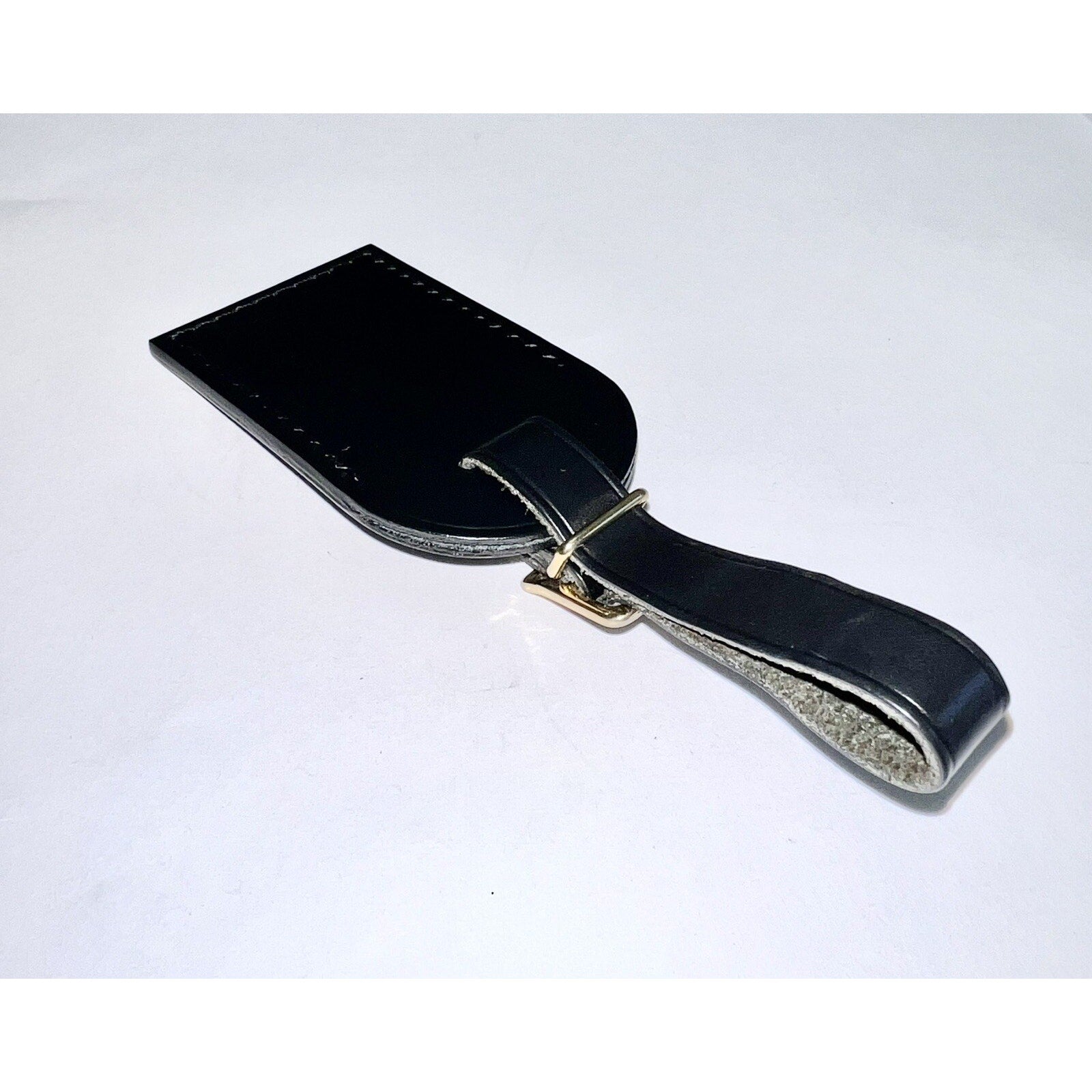 Louis Vuitton Paris Name Tag w/ D H Initials Black Leather Small Goldtone