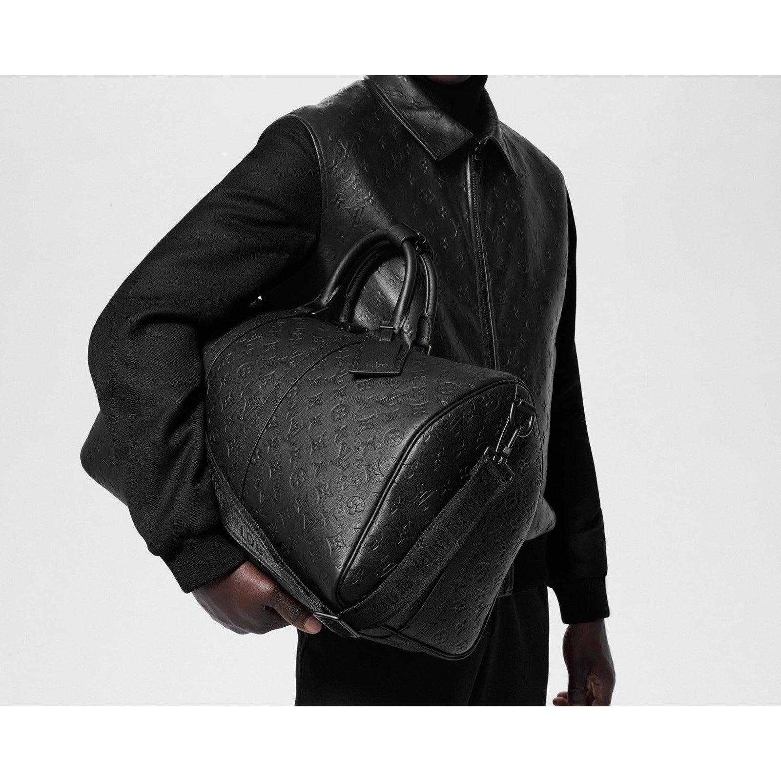 Louis Vuitton ID Name Tag Black Leather Silver tone Hardware Small