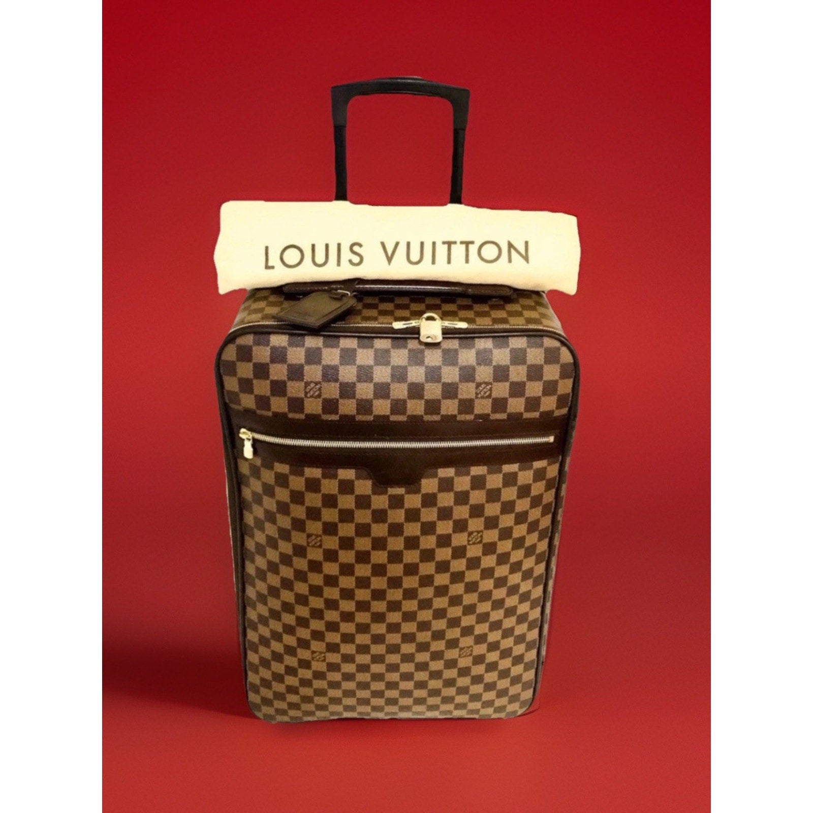 Louis Vuitton Pegase 55 Suitcase Bag Damier Ebene w/ Dust-bag Lock Strap