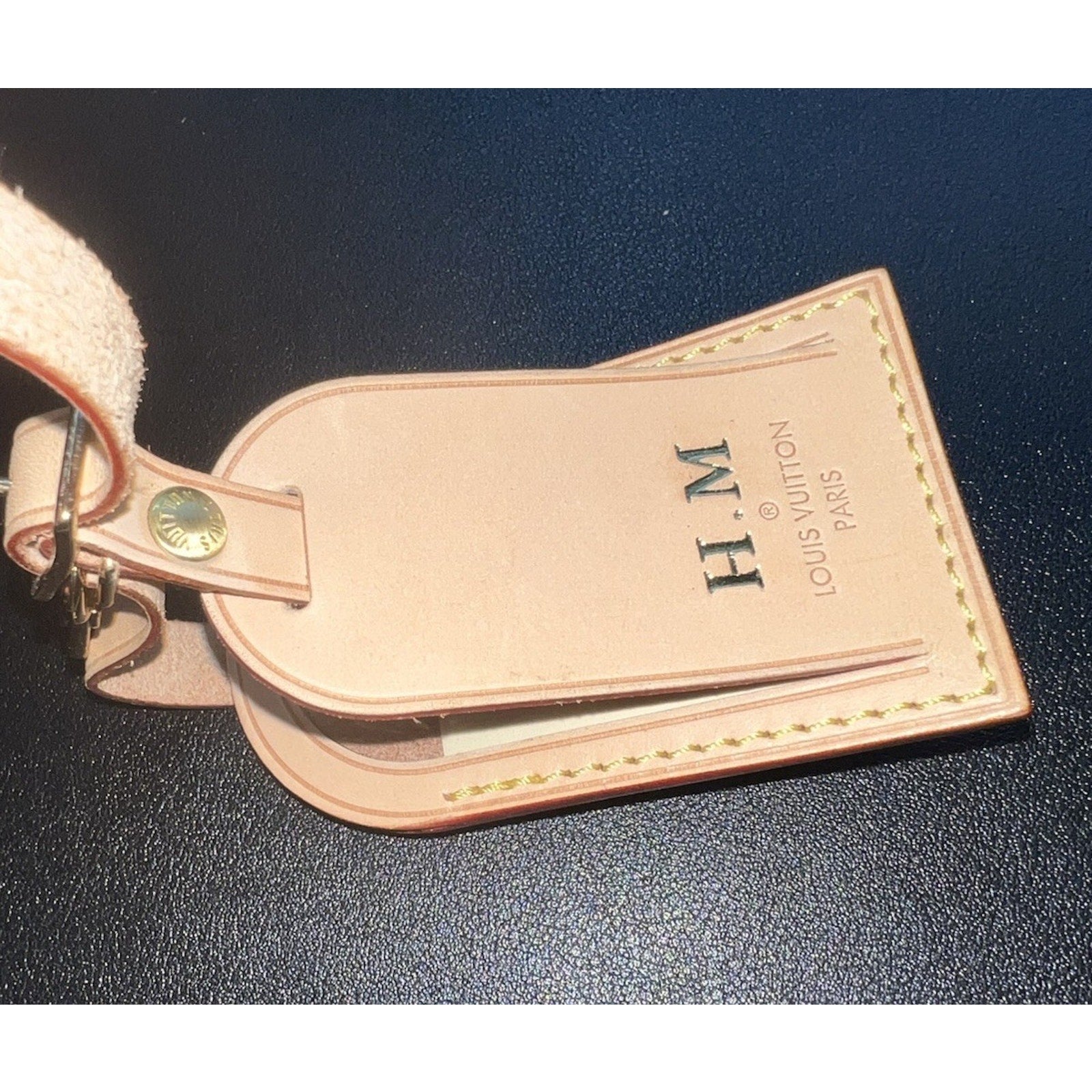 Louis Vuitton Leather Name Tag w/ HM Embossed Initials Gold-tone - Beige