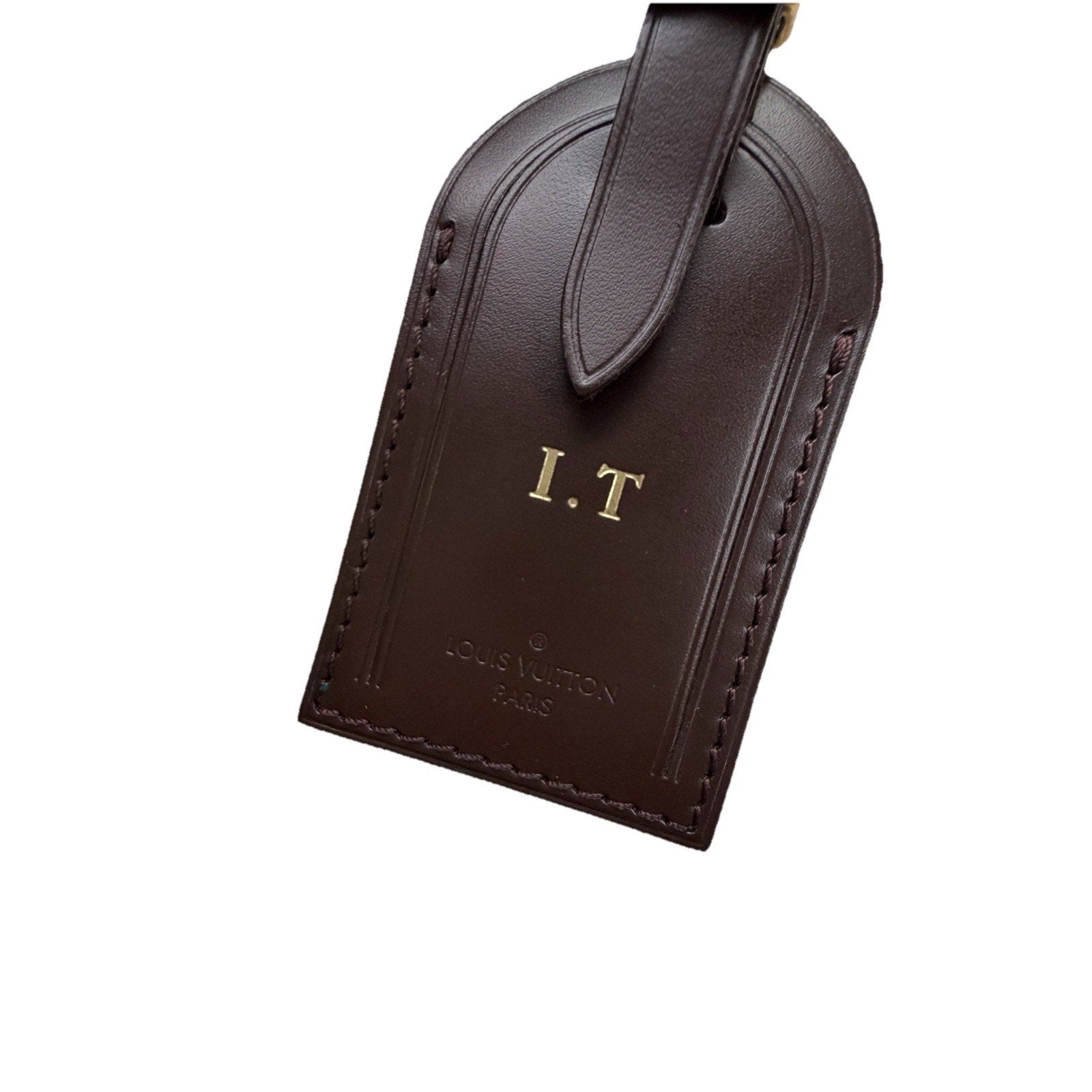 Louis Vuitton Luggage Tag w/ IT Initials Gold-tone Leather Damier Ebene Brown