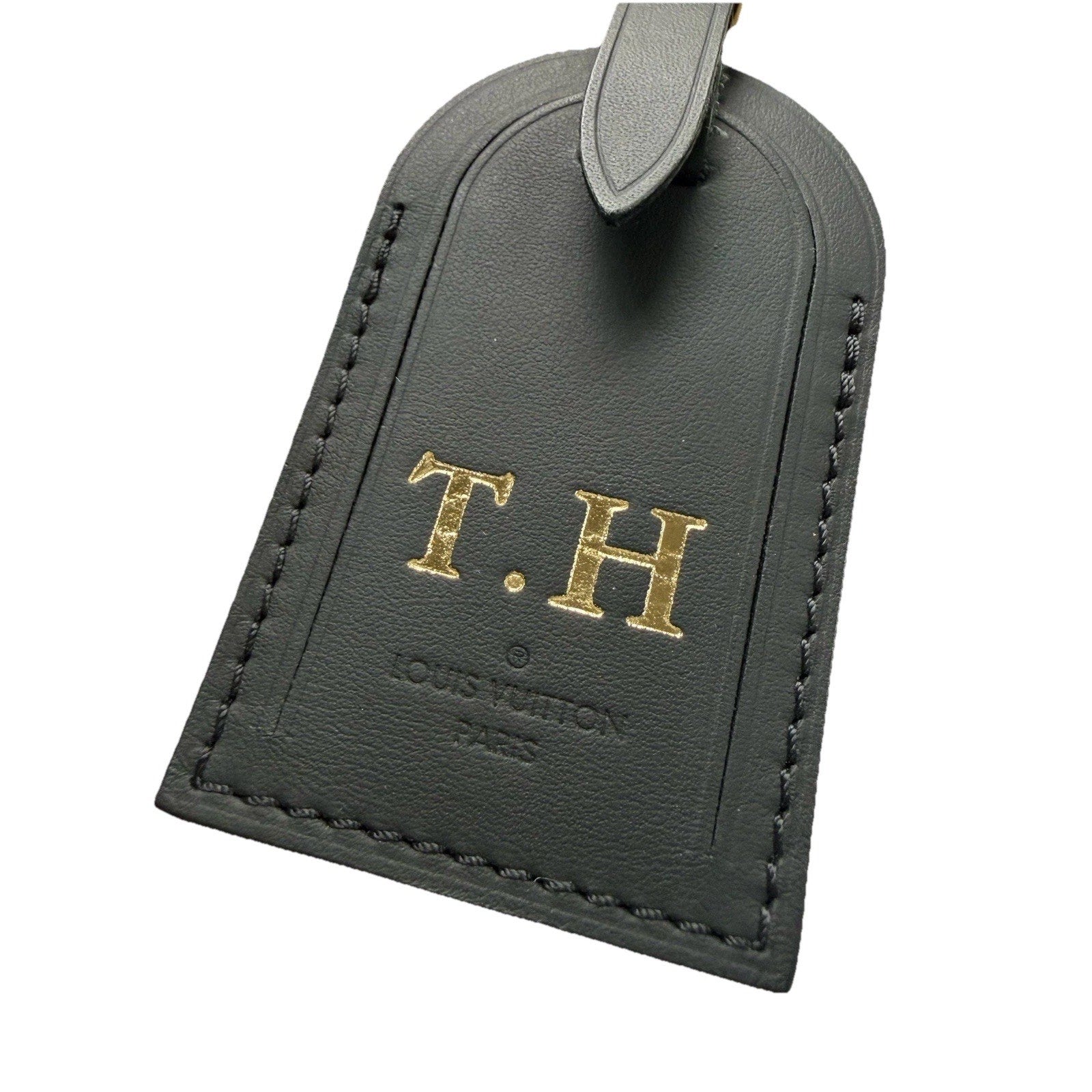 Louis Vuitton Name Tag w/ T H Initials Goldtone Black Large Black