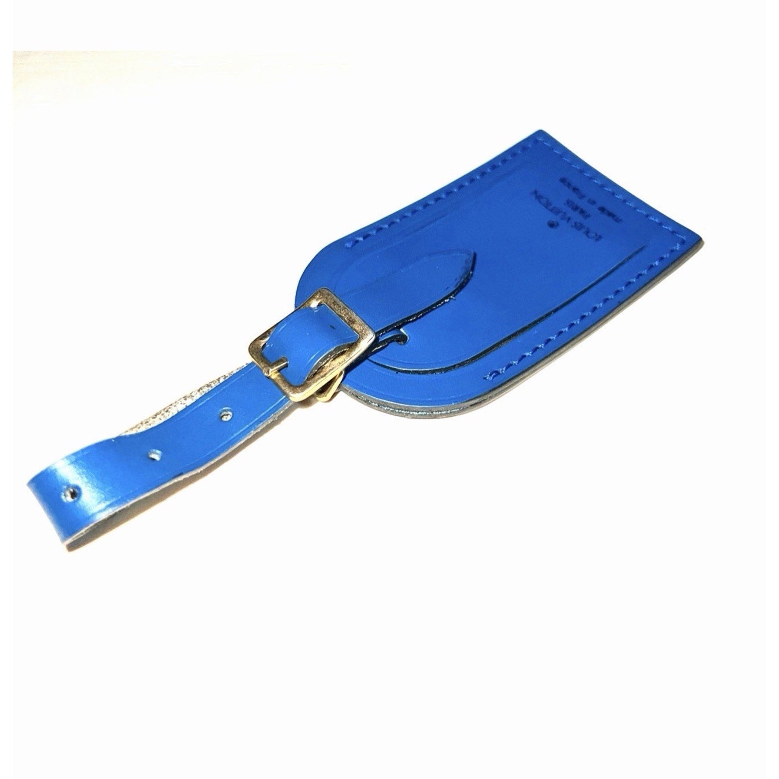 Louis Vuitton Blue Leather Tag Goldtone Buckle Large France Toledo