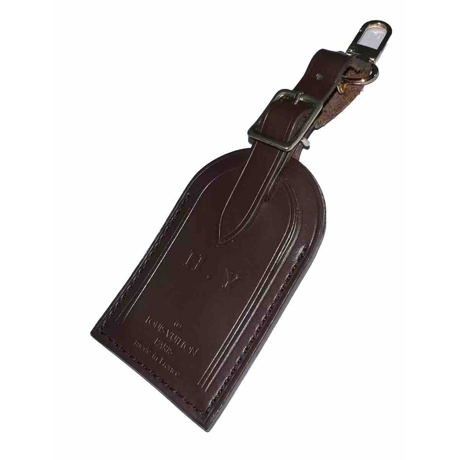 Louis Vuitton Bag Tag w/ HY Initials Damier Ebene Goldtone Dark Brown