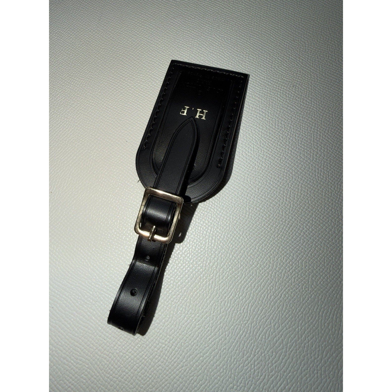 Louis Vuitton Black Name Tag w/ H F Initials Small Goldtone Mint