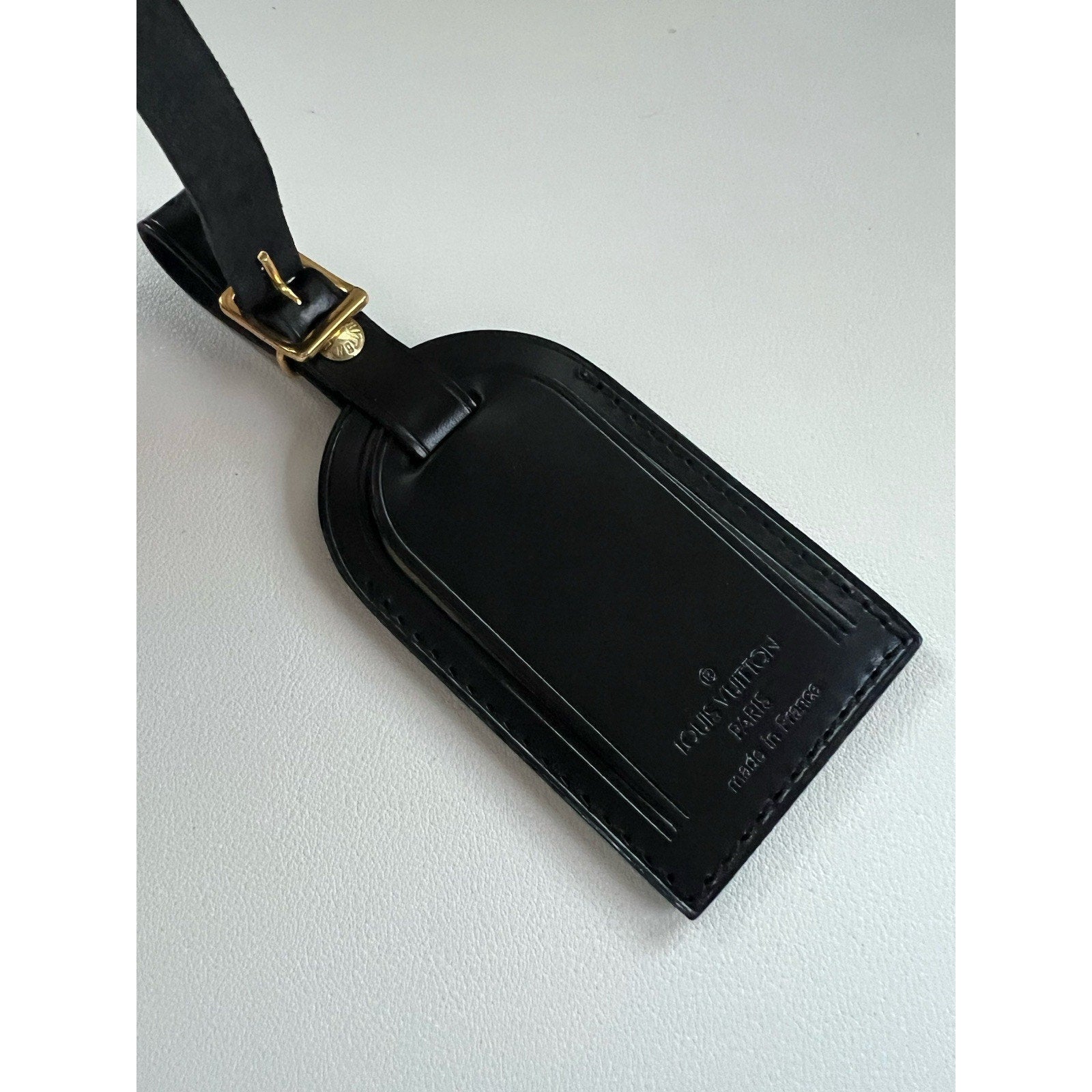 Louis Vuitton Black Name Tag Goldtone Buckle Small Leather