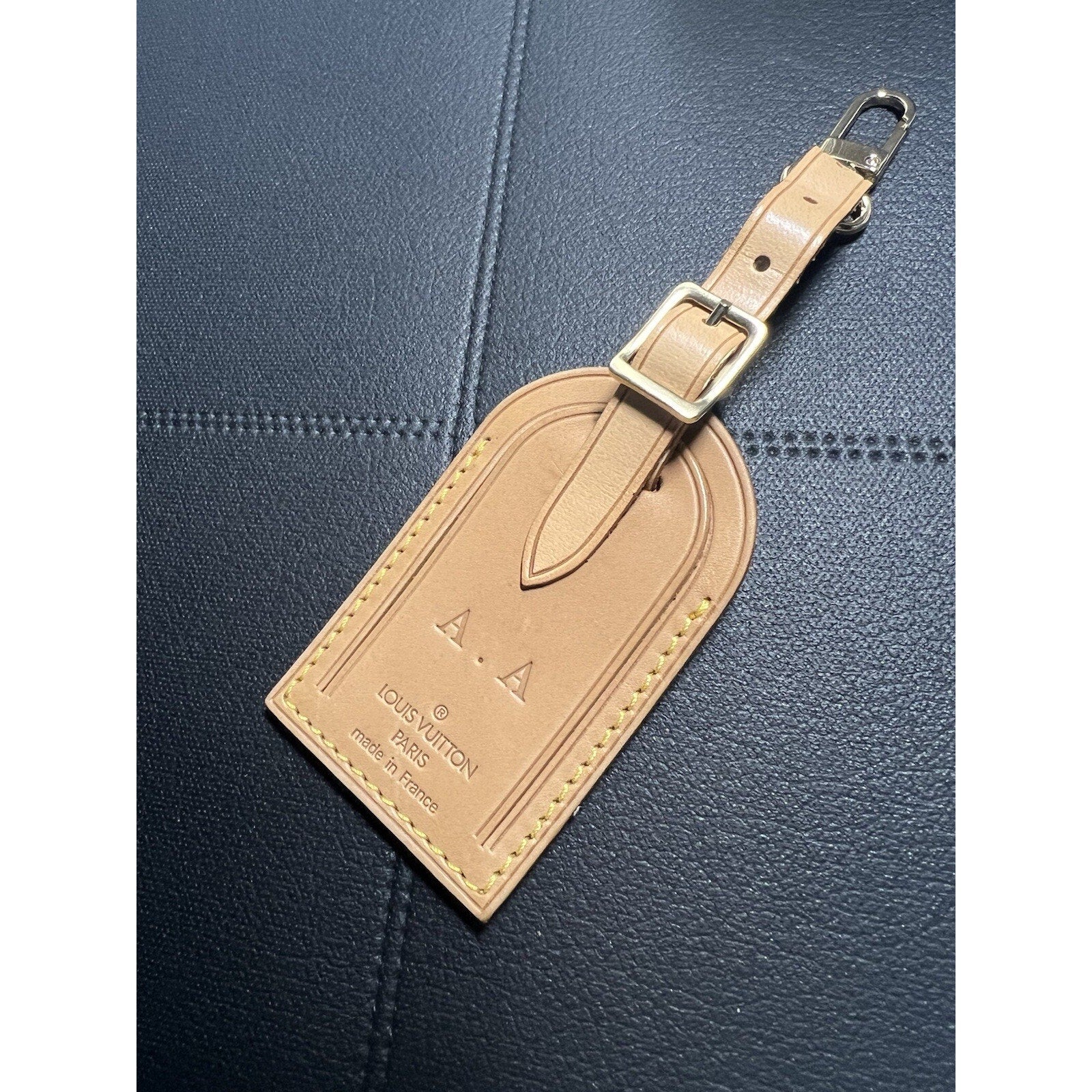 Louis Vuitton Name Tag AA Stamped Initials Goldtone - Natural Vachetta
