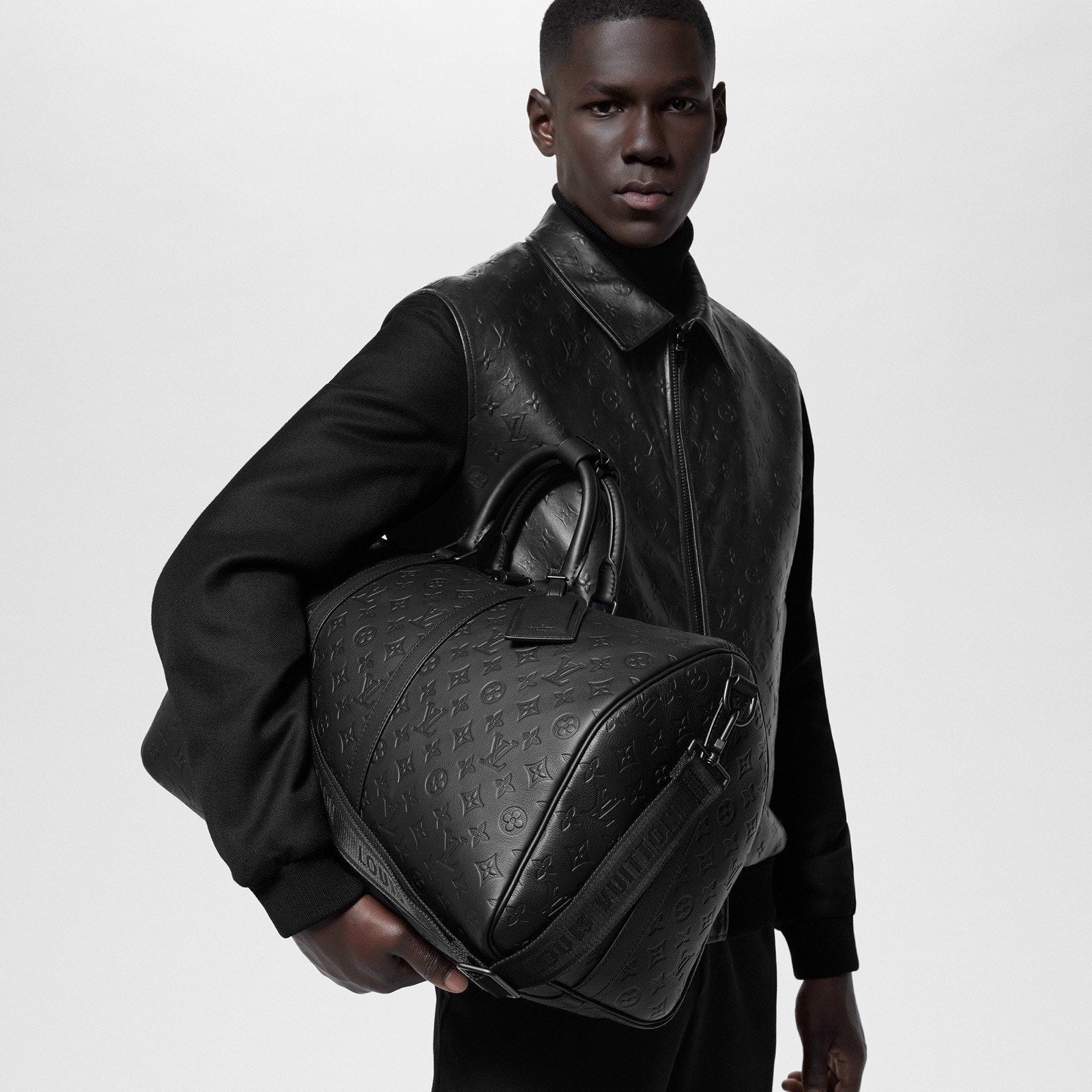 Louis Vuitton Name Tag w/ T H Initials Goldtone Black Large Black