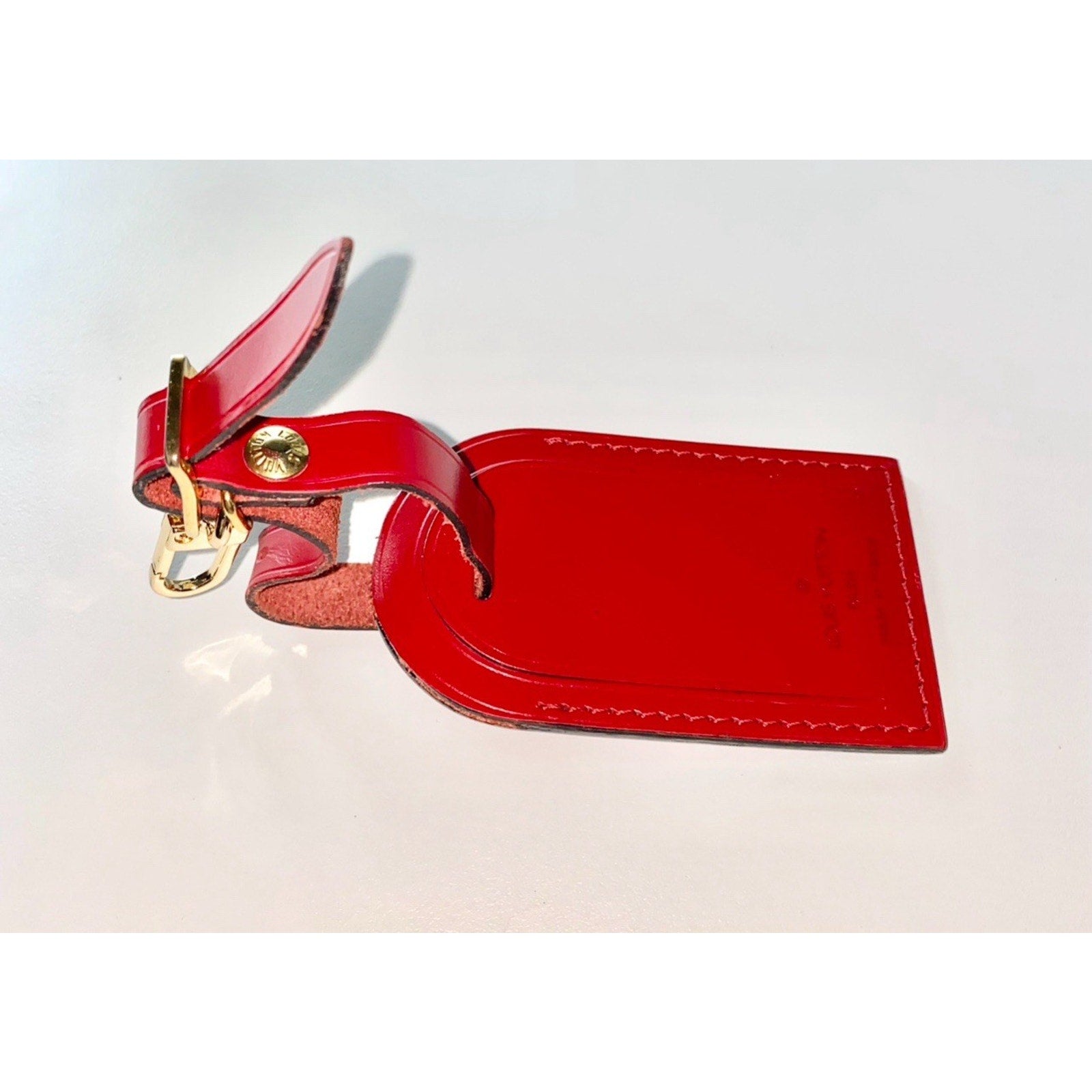 Louis Vuitton Red Leather Luggage Tag Goldtone Buckle