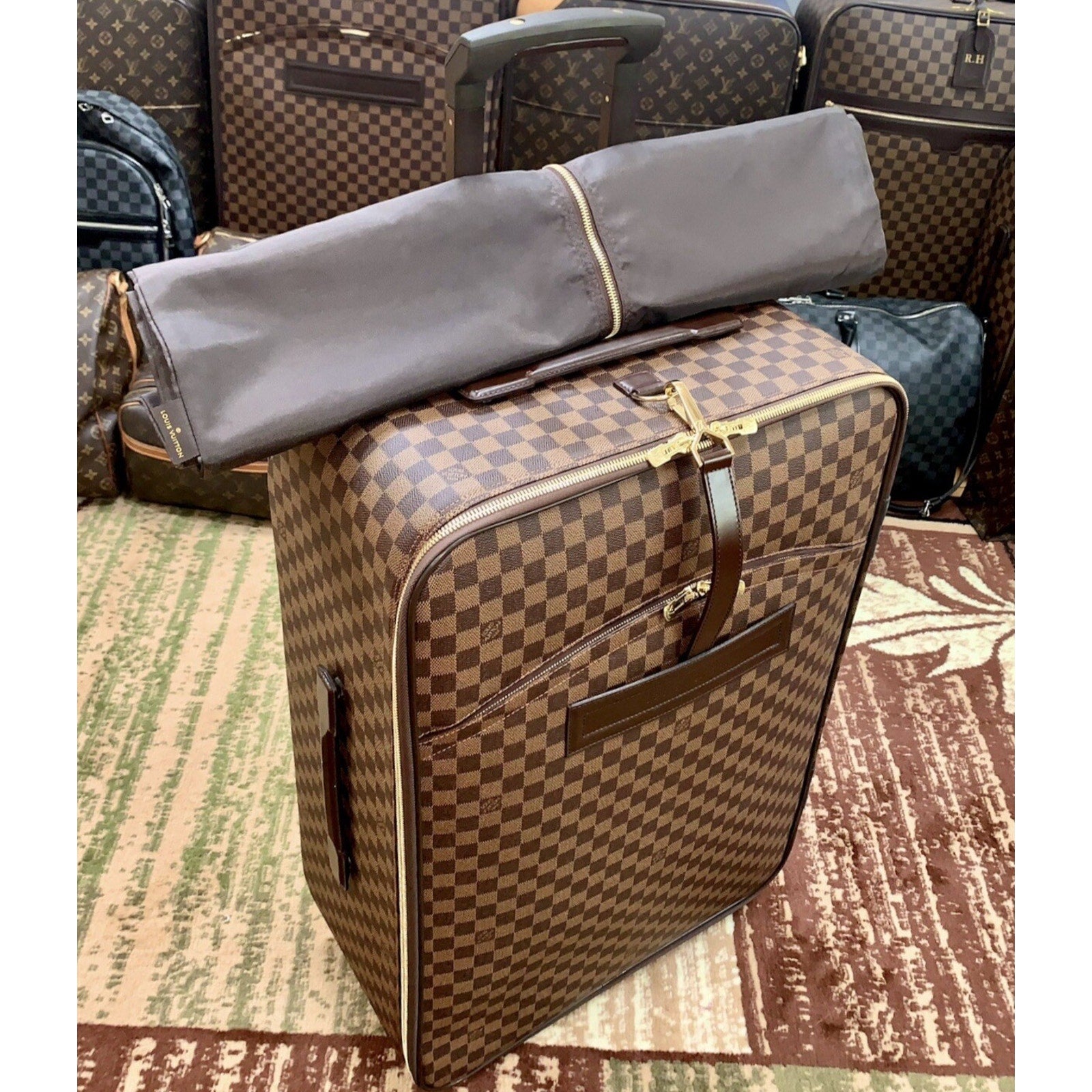 Louis Vuitton Pegase 70 Suitcase Bag Damier Ebene w/ XL Garment Cover Hanger