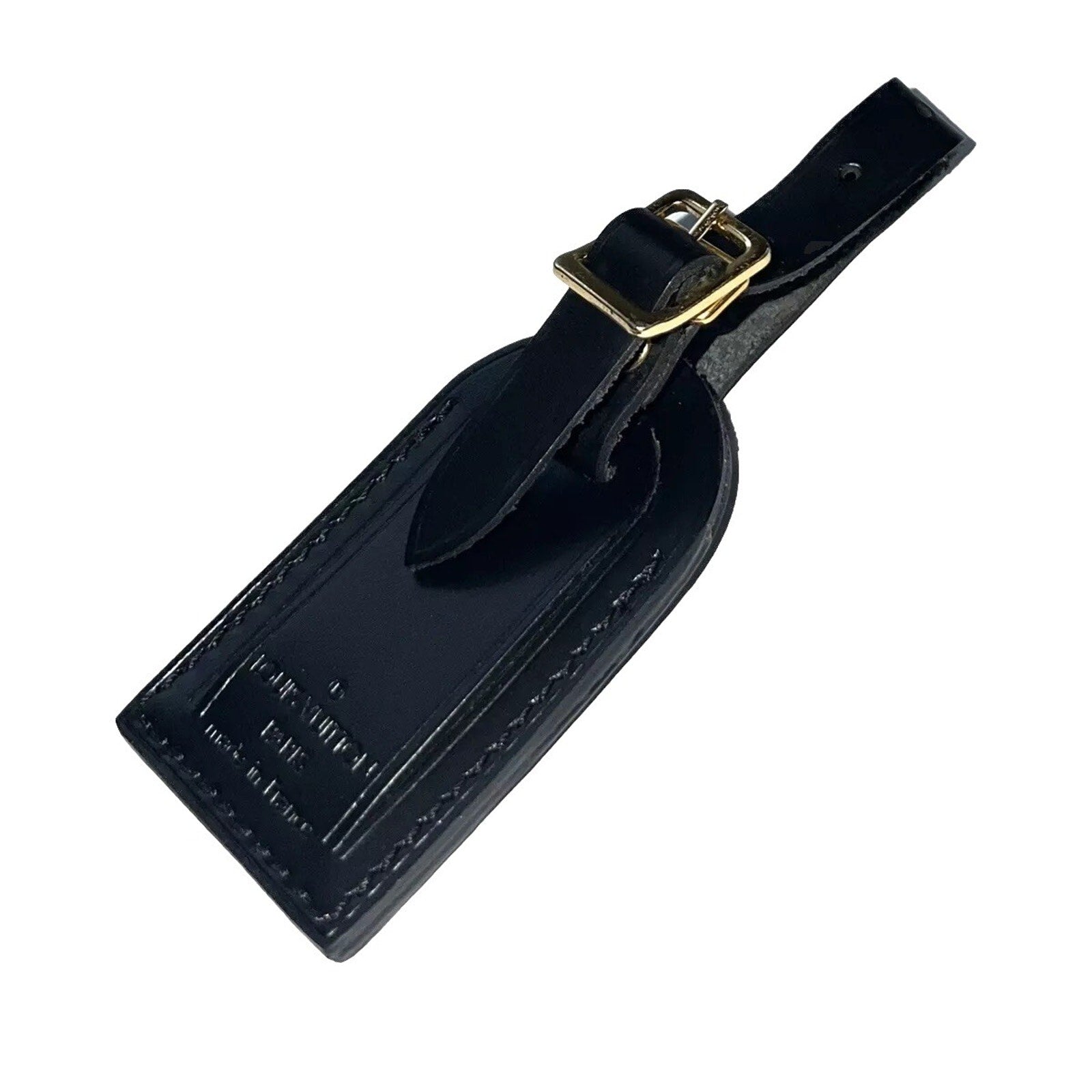 Louis Vuitton Black Name Tag Goldtone Buckle Small Leather