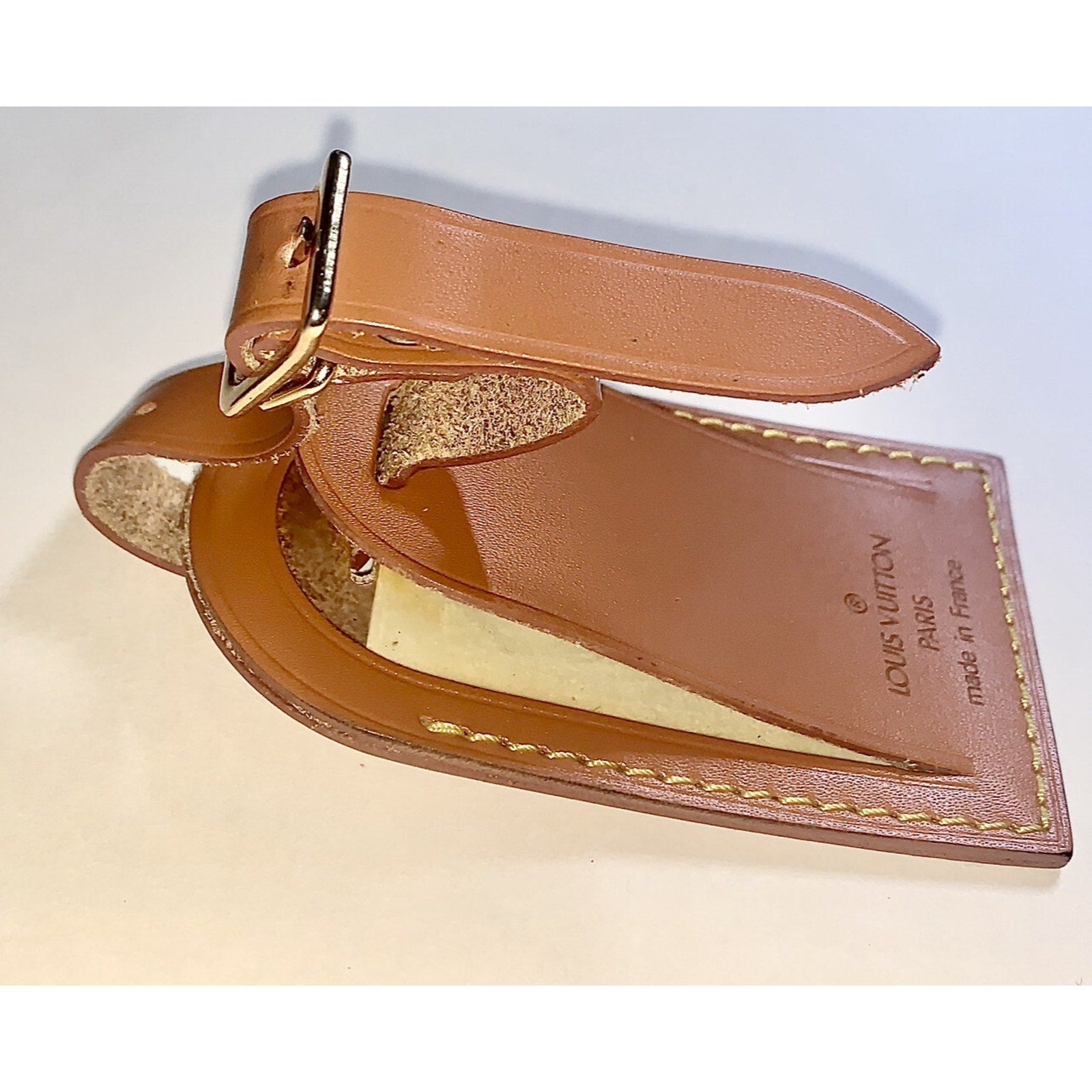 Louis Vuitton Luggage Name Tag Cognac Leather Mandarin Large UEC Goldtone Buckle