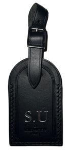 Louis Vuitton Black Luggage Tag w/ SU Initials Leather Silvertone Hardware