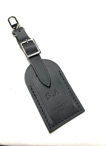 Louis Vuitton Name Tag w/ SA Initials Embossed Black Leather Authentic - Small