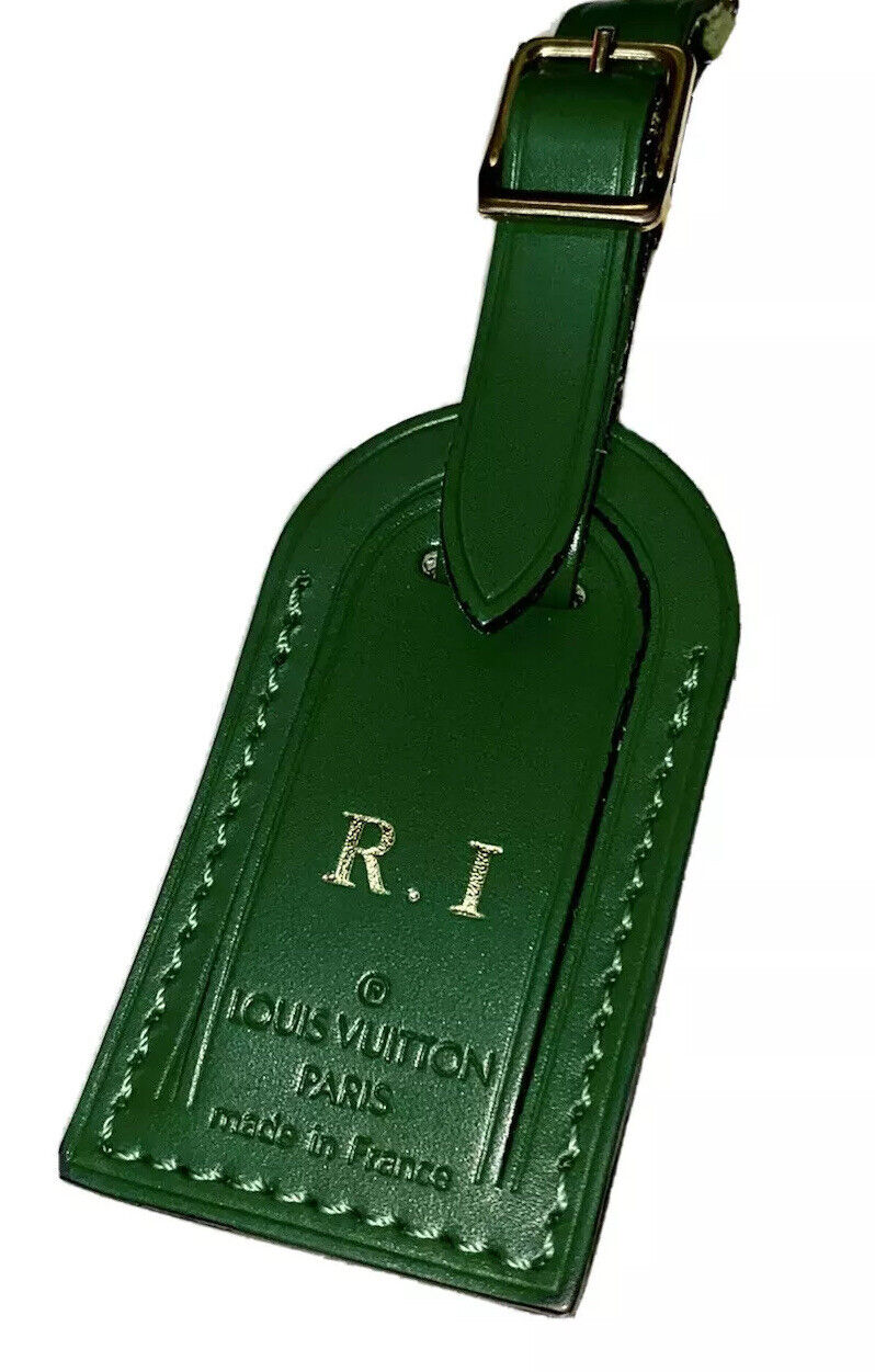 Louis Vuitton Luggage Tag Green Calfskin Leather w/ Initials Goldtone Small