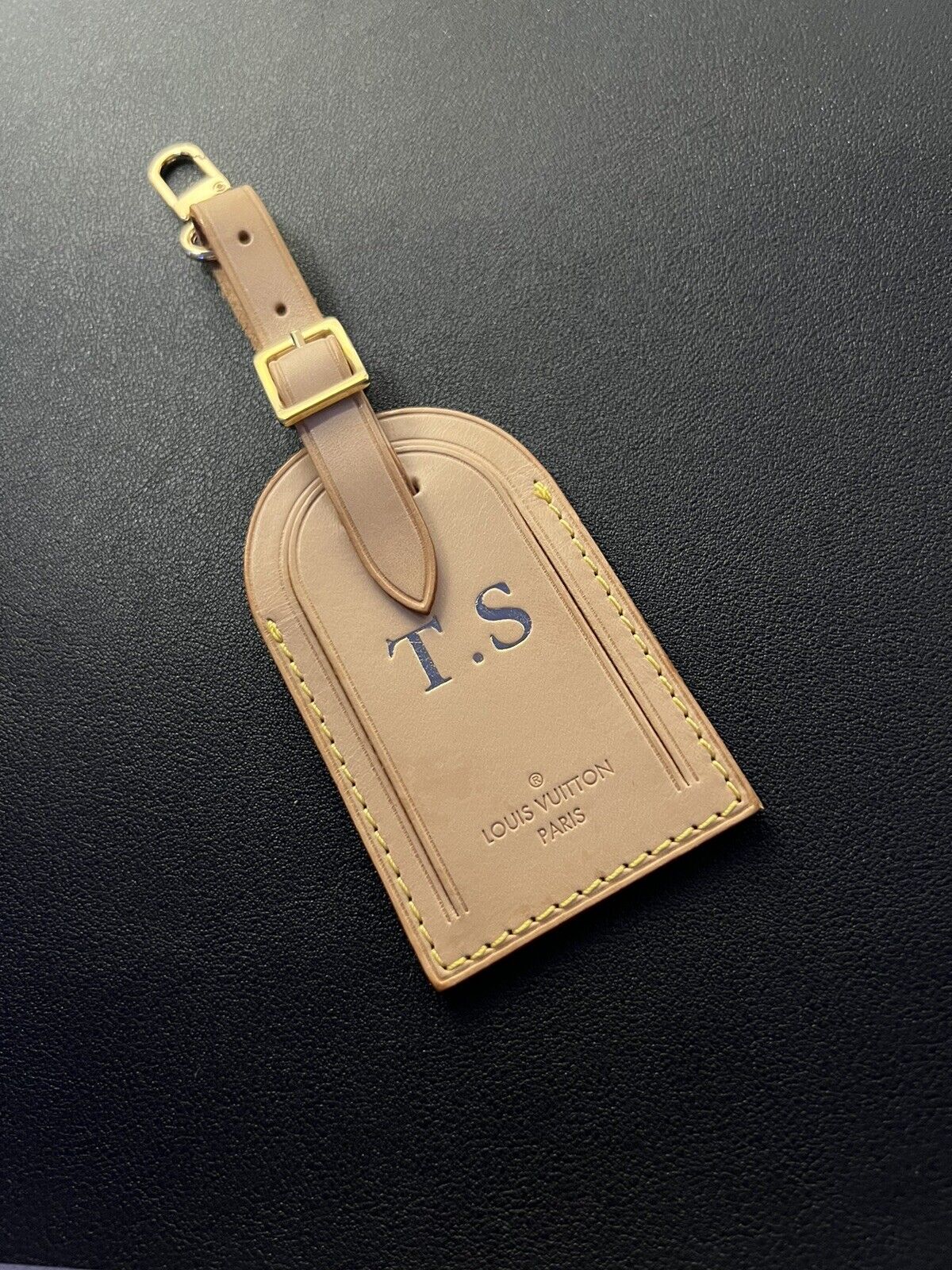 Louis Vuitton PARIS Name Tag w/ TS Initials Natural Vachetta Large