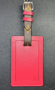 Rare Louis Vuitton Red / Burgundy Name Tag Calf Leather w/ Monogram Strap XL