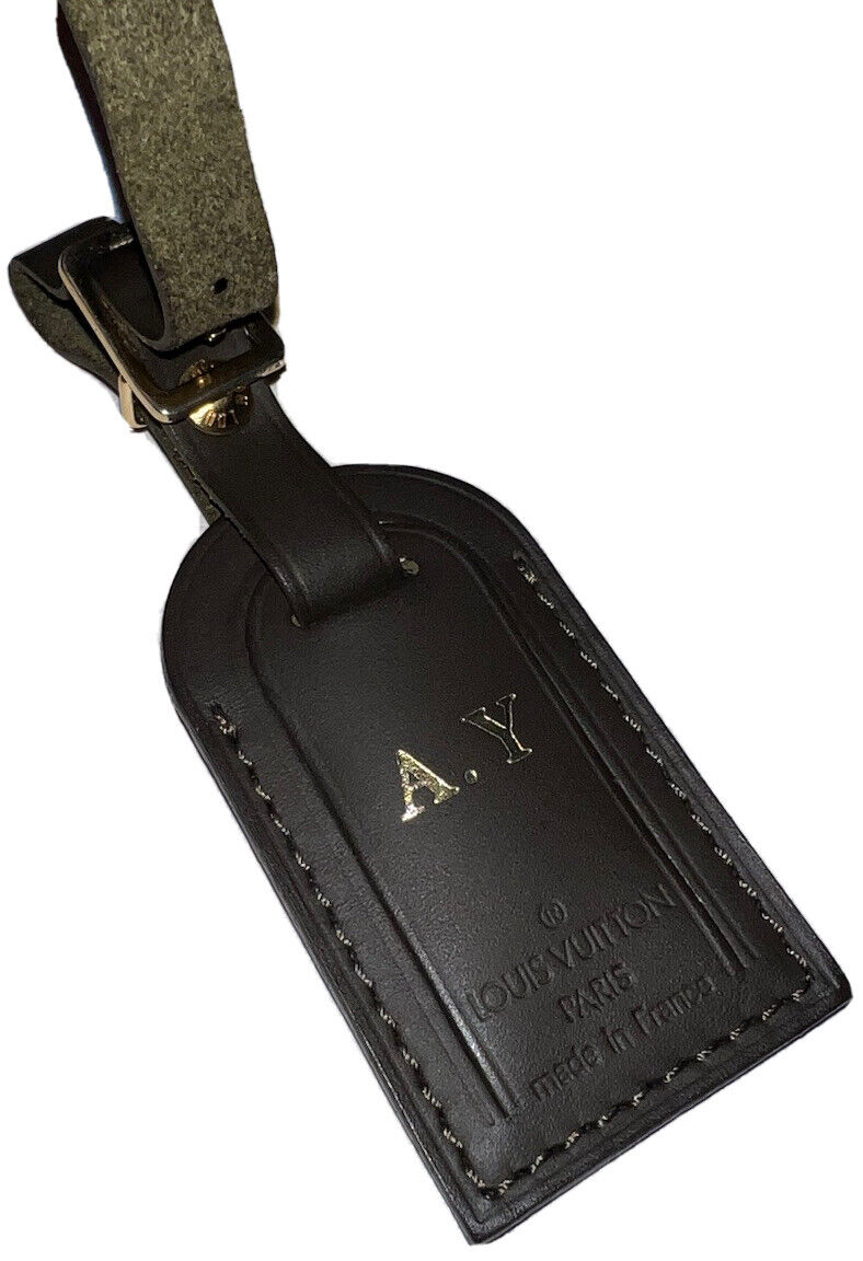 Louis Vuitton Leather Name Tag w/ AY Initials - Brown Calf Leather Goldtone