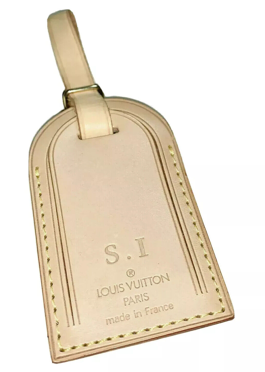 Louis Vuitton Luggage Tag Goldtone Natural Vachetta w/ SI Initials Large UEC