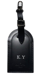 Louis Vuitton Name Tag w/ KY Initials Silvertone Black Calfskin Paris 🇫🇷