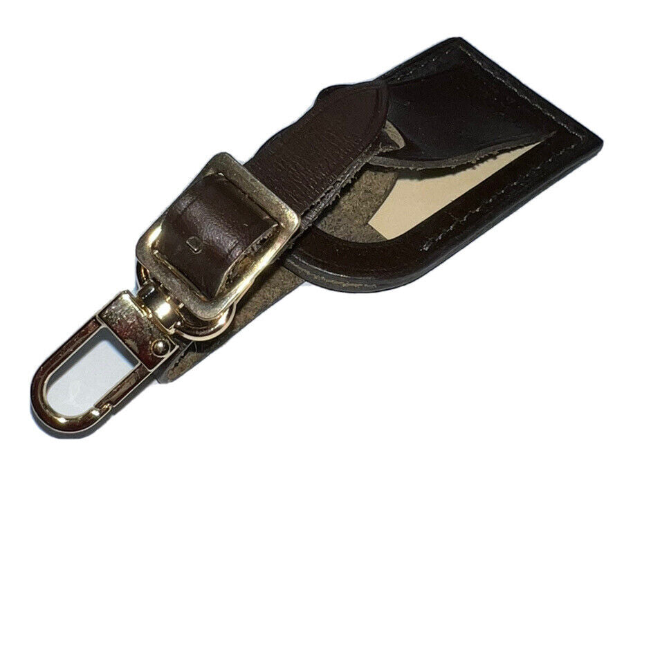 Louis Vuitton Dark Brown Name Tag w/ KS Initials Smooth Calfskin Leather -Small