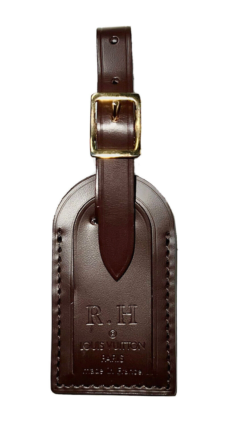 Louis Vuitton Luggage Tag w/ RH Initials Damier Ebene Leather Mint Small