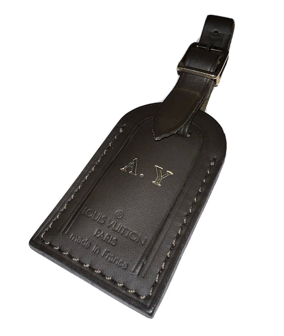 Louis Vuitton Leather Name Tag w/ AY Initials - Brown Calf Leather Goldtone