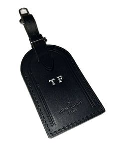 Louis Vuitton Leather Name Tag w/ TF Initials Black  Silvertone Buckle Large
