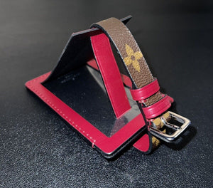 Rare Louis Vuitton Red / Burgundy Name Tag Calf Leather w/ Monogram Strap XL