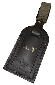 Louis Vuitton Leather Name Tag w/ AY Initials - Brown Calf Leather Goldtone